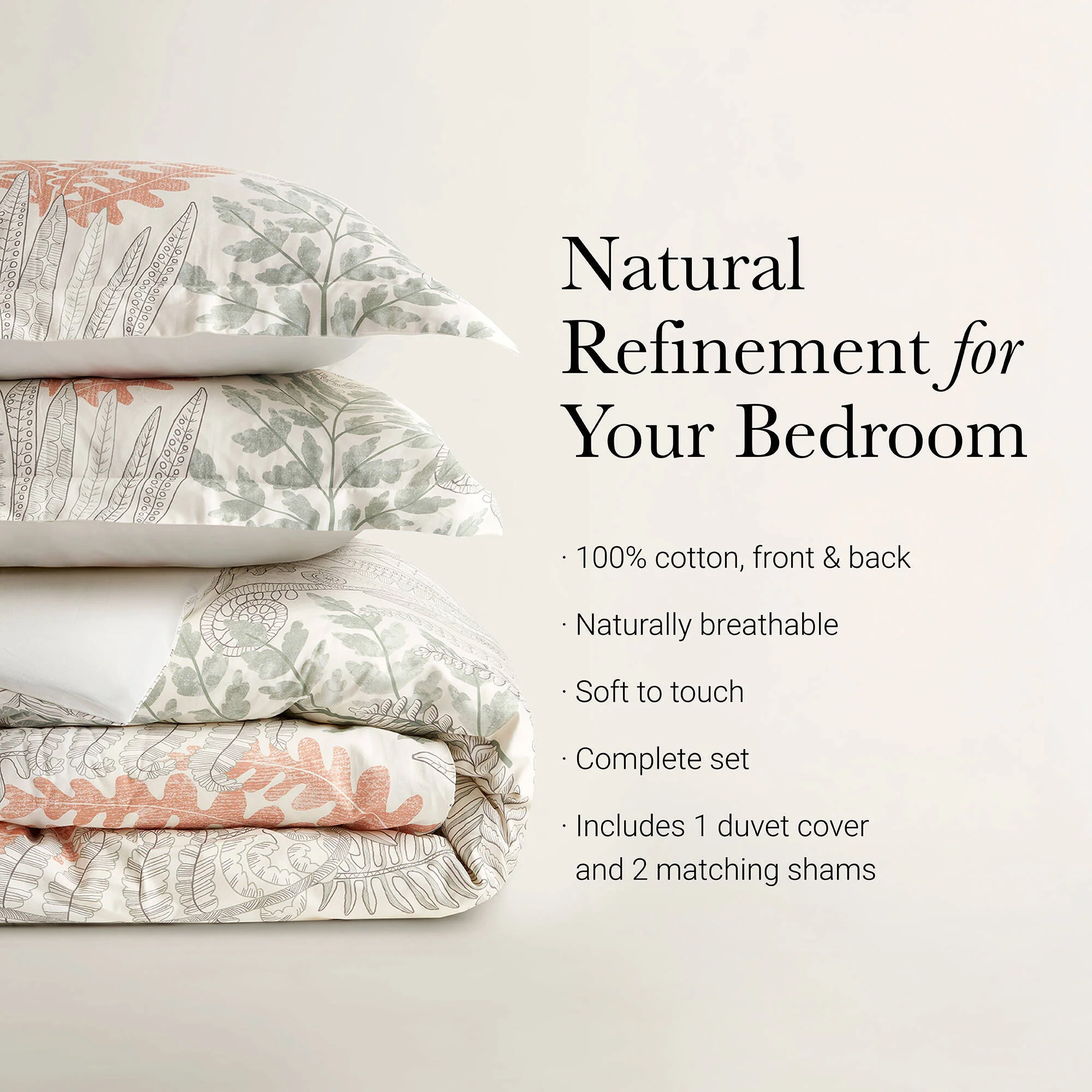 3-Piece Terracotta Botanical 100% Cotton Sateen Duvet Cover Set - Image 4