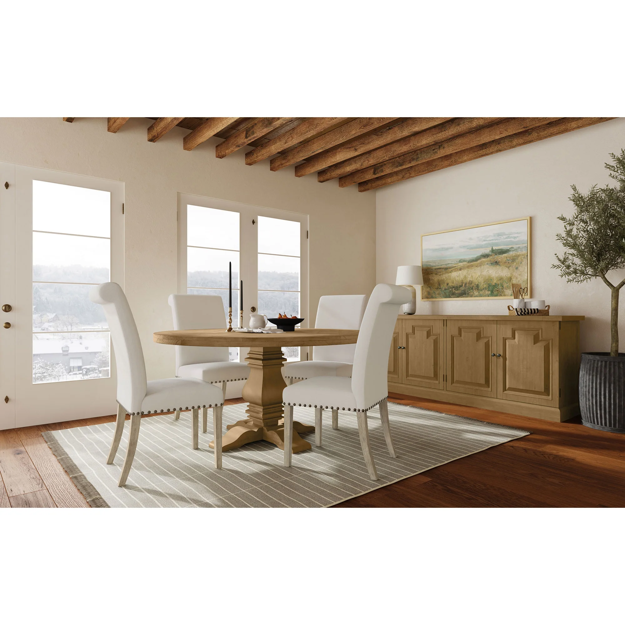 Rhea Rustic Honey Round Wood Dining Table - Image 8