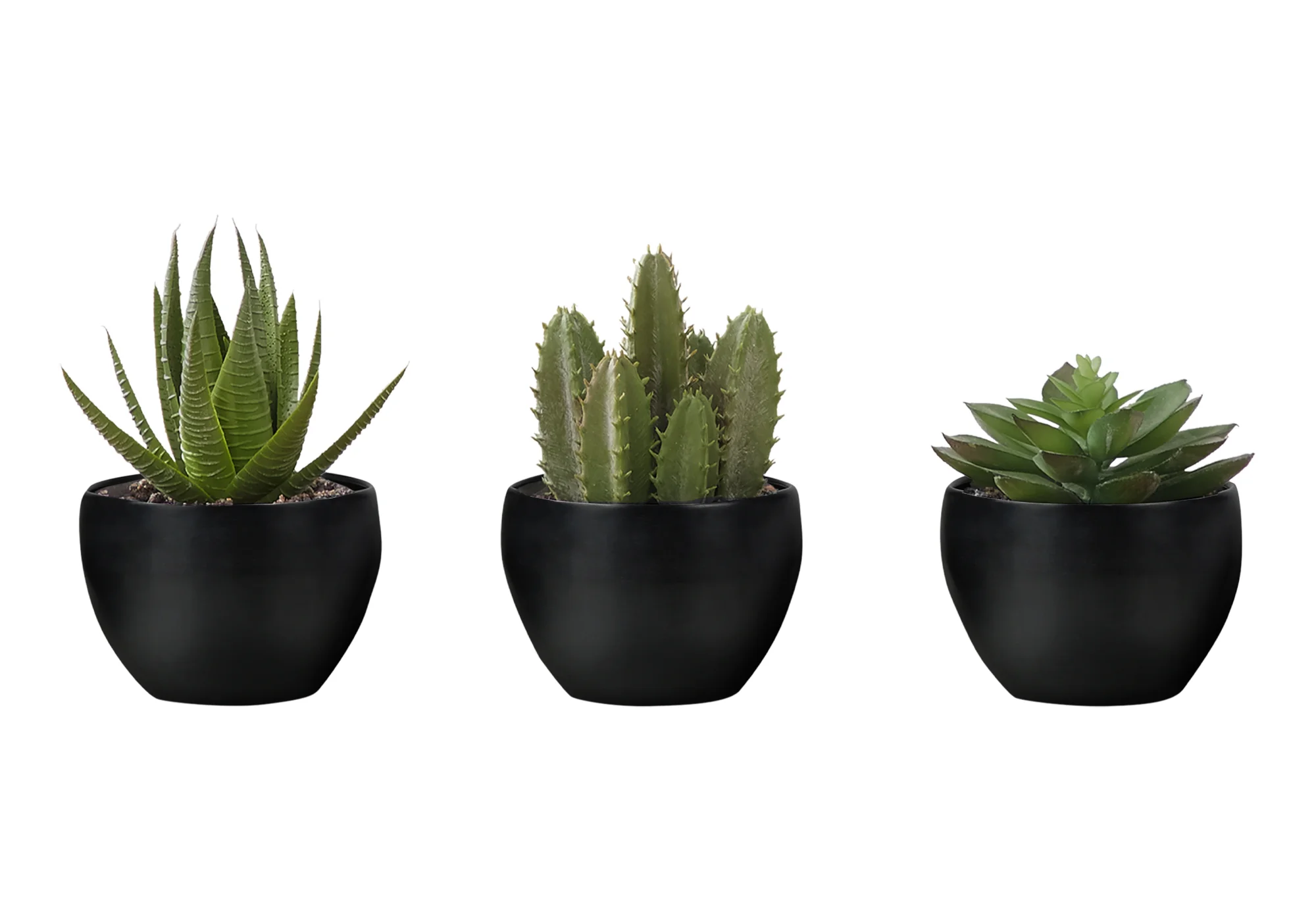6" Faux Succulents with Black Pot, Set Of 3