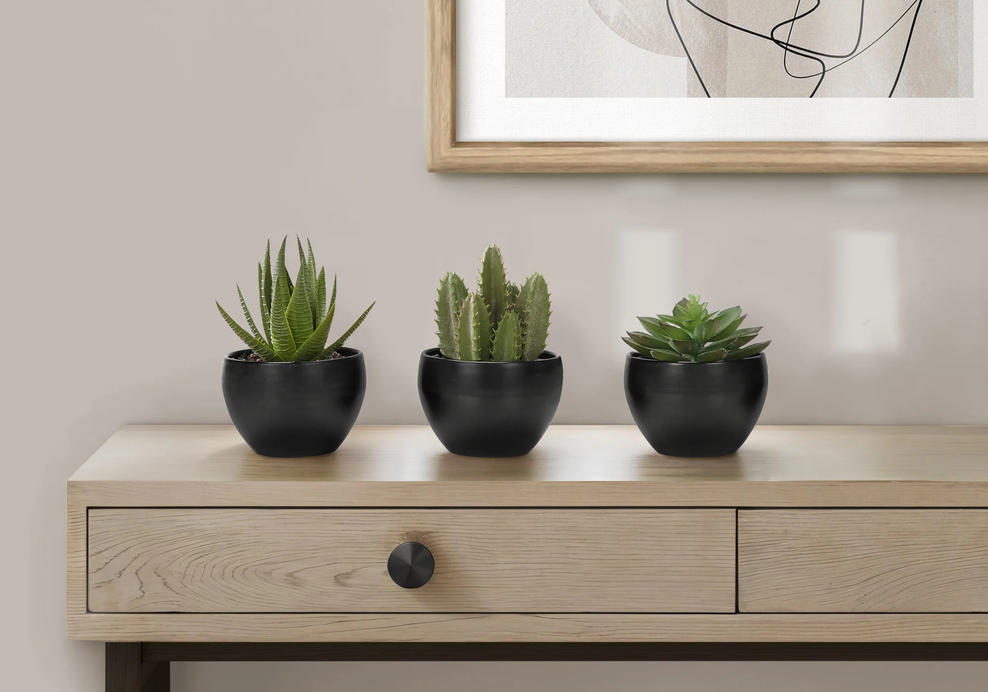6" Faux Succulents with Black Pot, Set Of 3 - Image 2