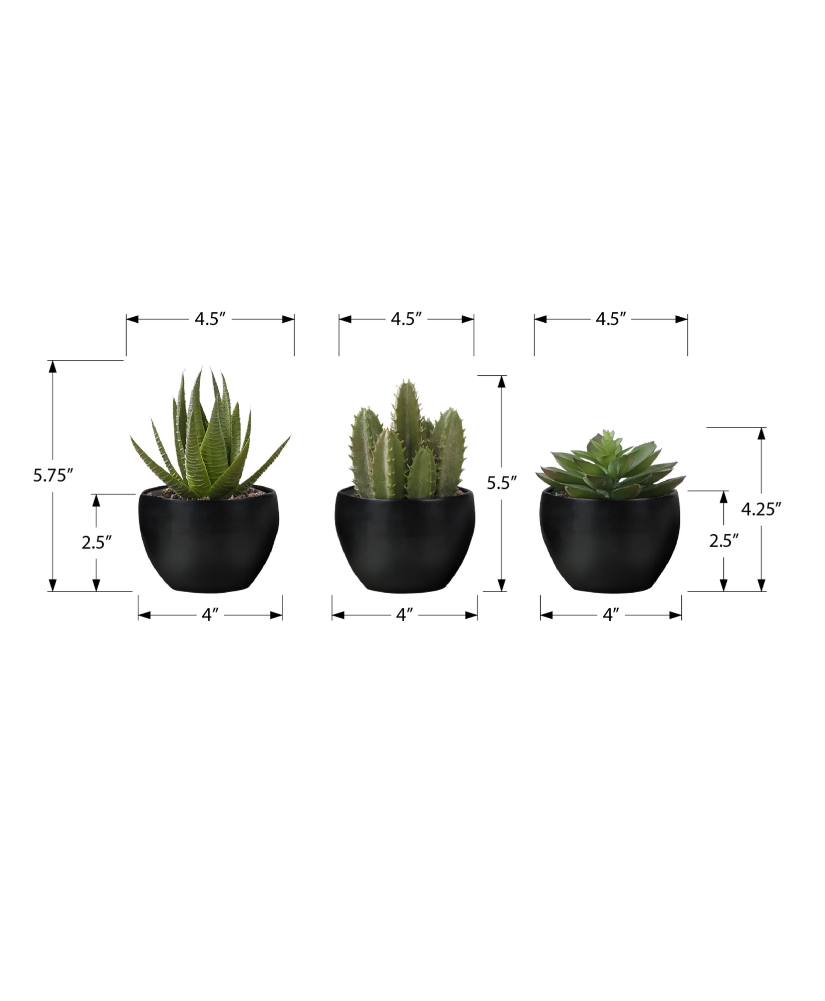 6" Faux Succulents with Black Pot, Set Of 3 - Image 3