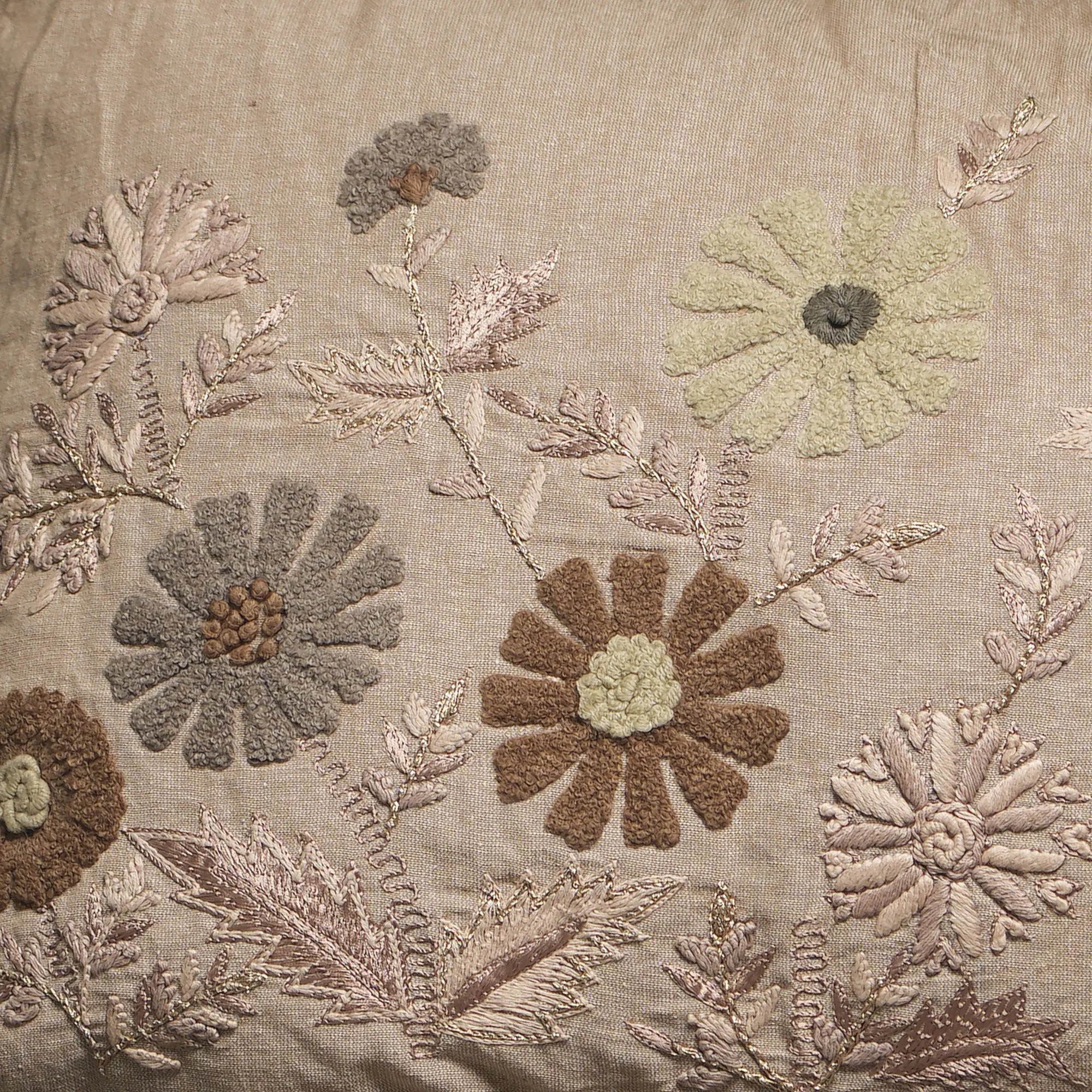 100% Linen Floral Embroidery Cushion - Image 2