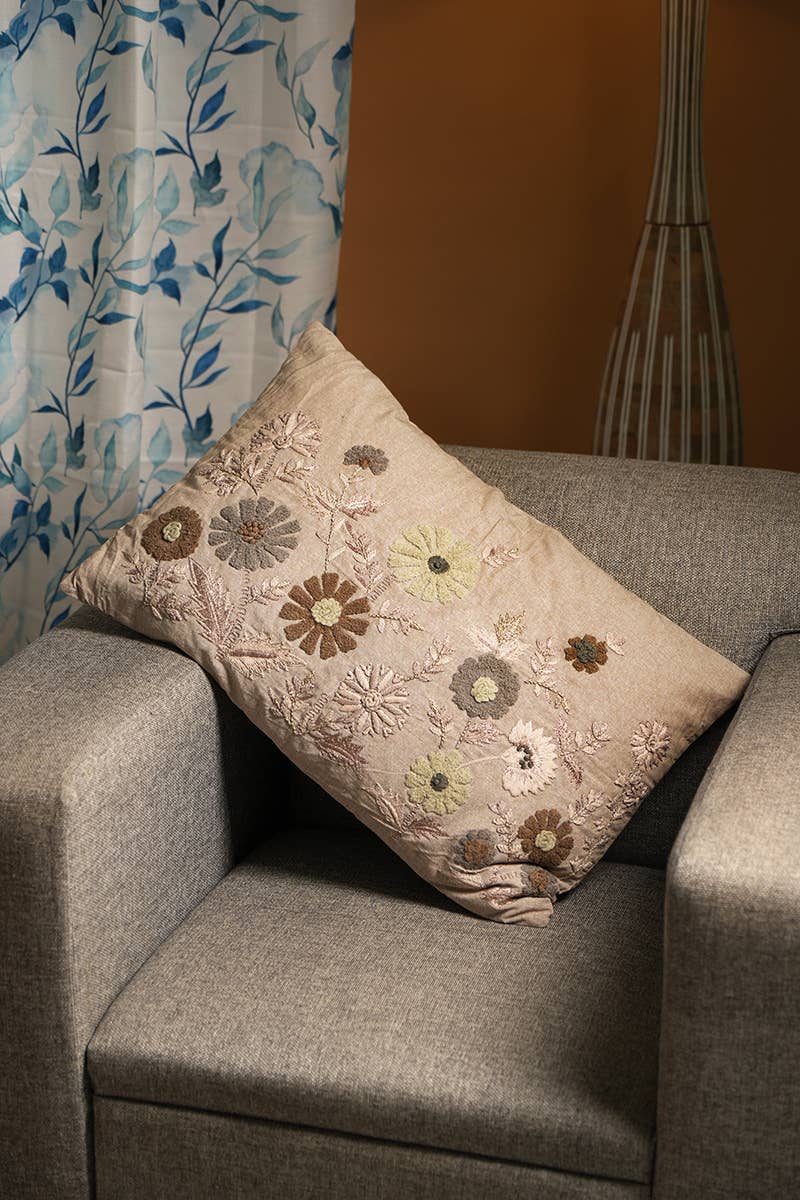 100% Linen Floral Embroidery Cushion - Image 3
