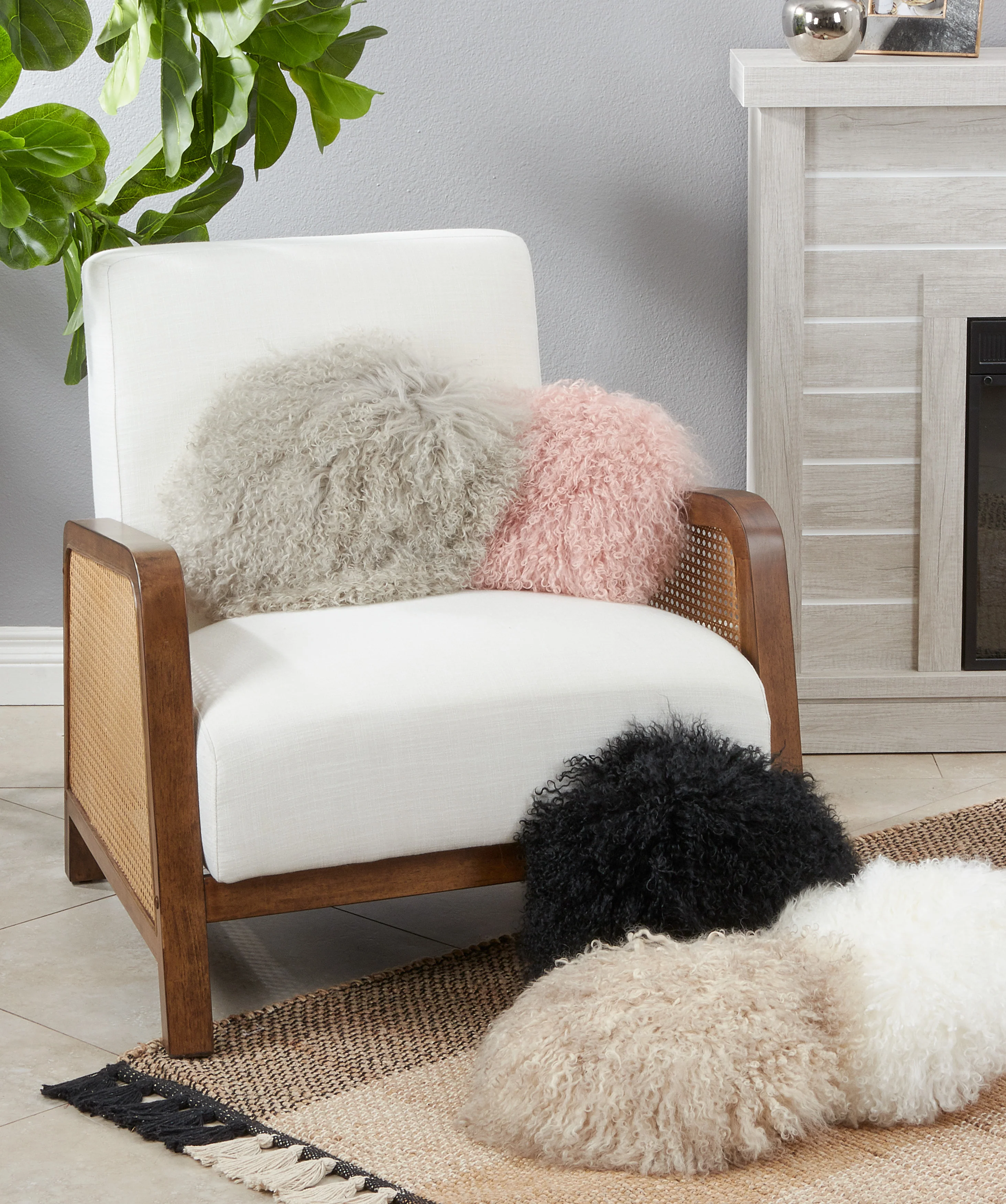 100% Wool Mongolian Lamb Fur Round Throw Pillow - Image 10