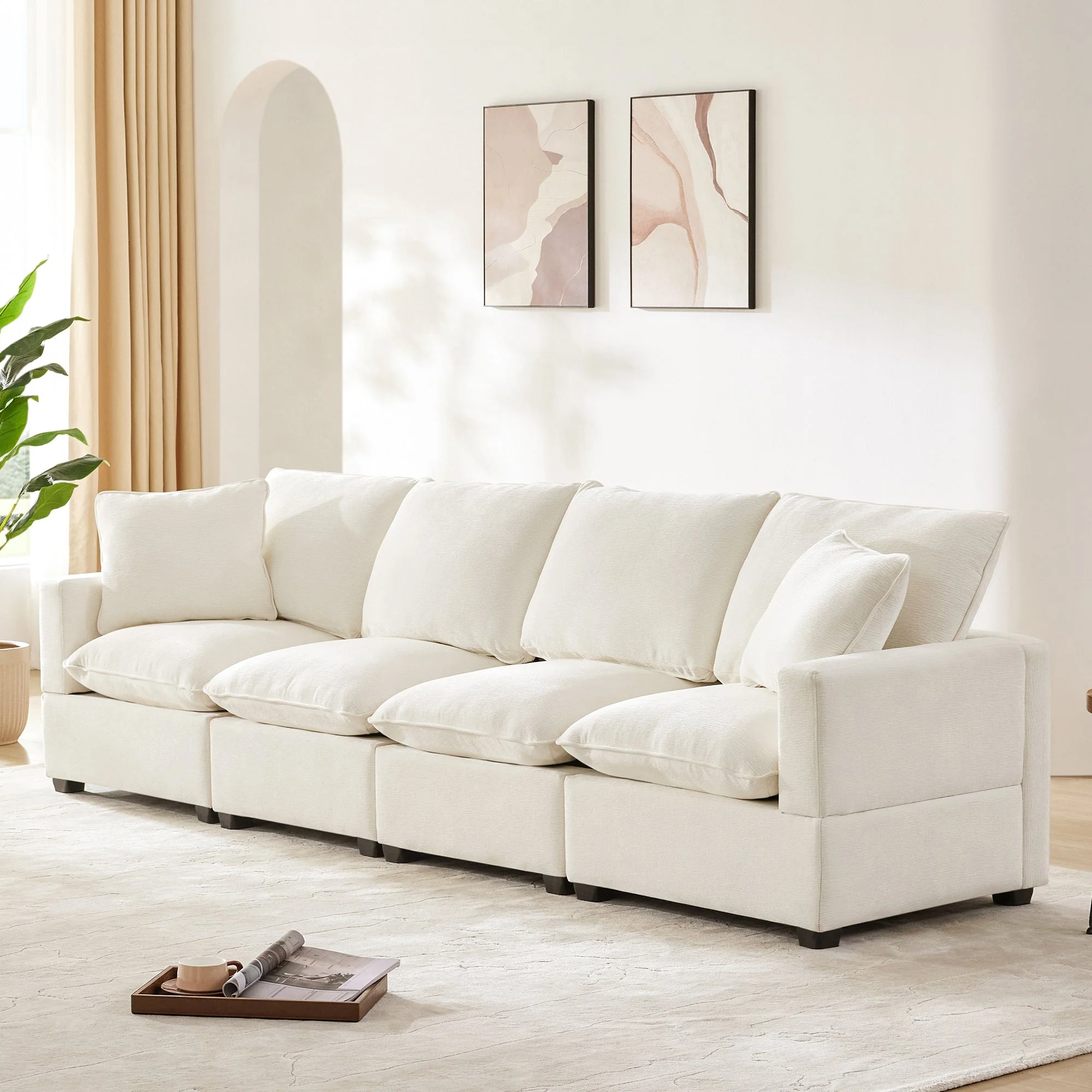 Chenille Modular Sofa with 2 Pillows, Seats 4 - Image 2