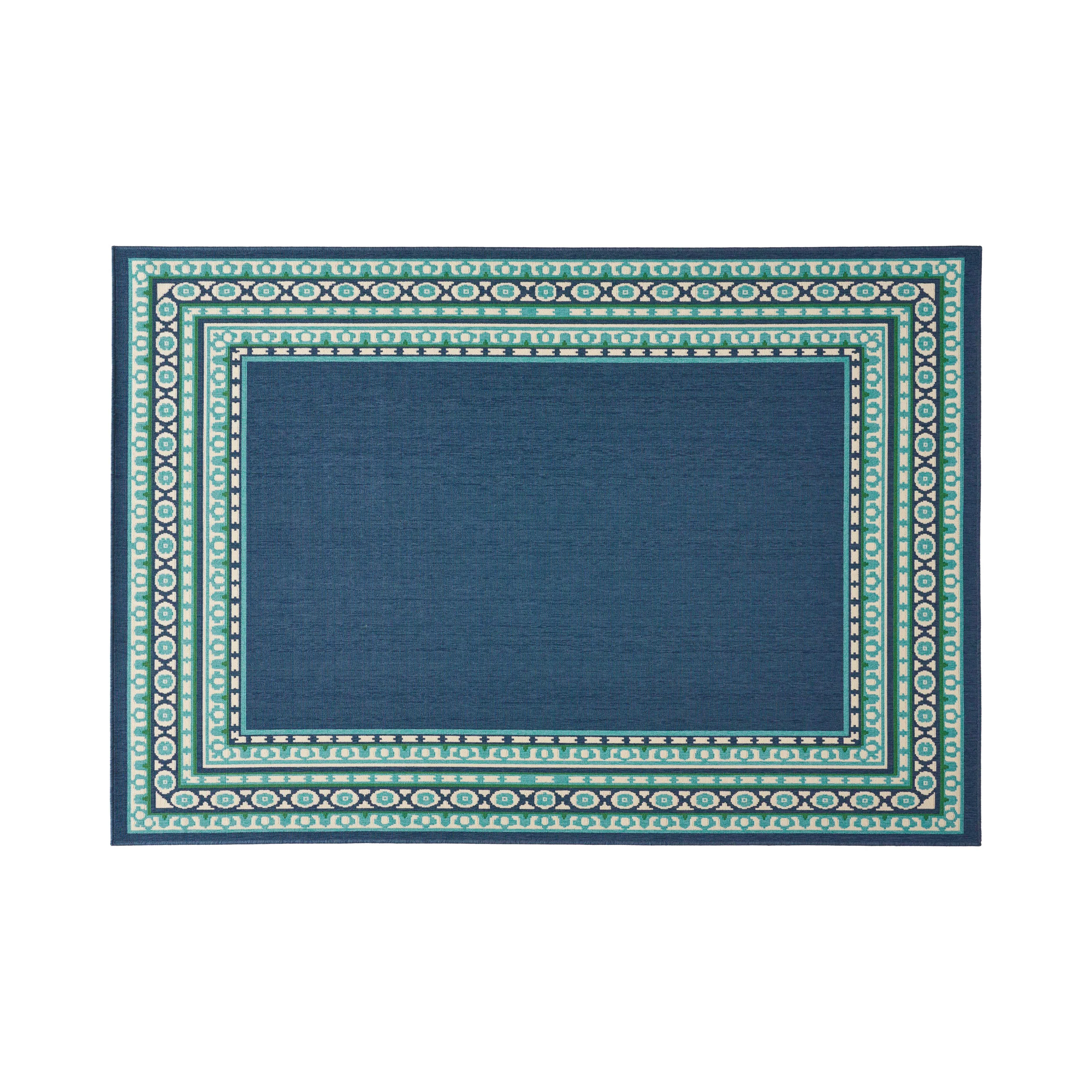 110"x79" Outdoor Rug with Rectangle Shape and Geometric Border Design
