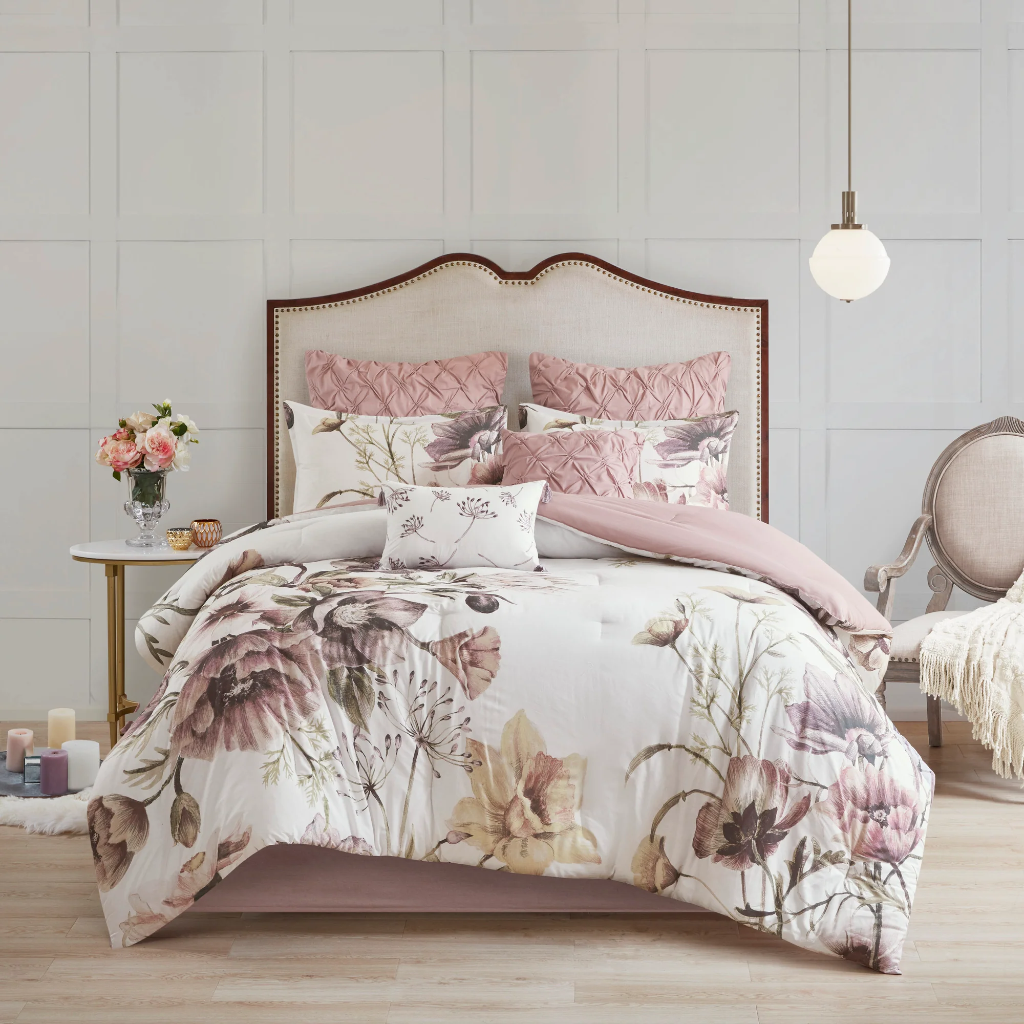8 Piece Blush Floral Cotton Printed Comforter Set - Image 12