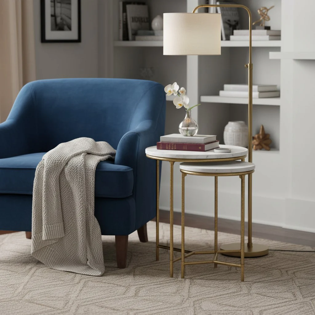 2 Piece Round White Marble Accent Nesting Tables Set - Image 2