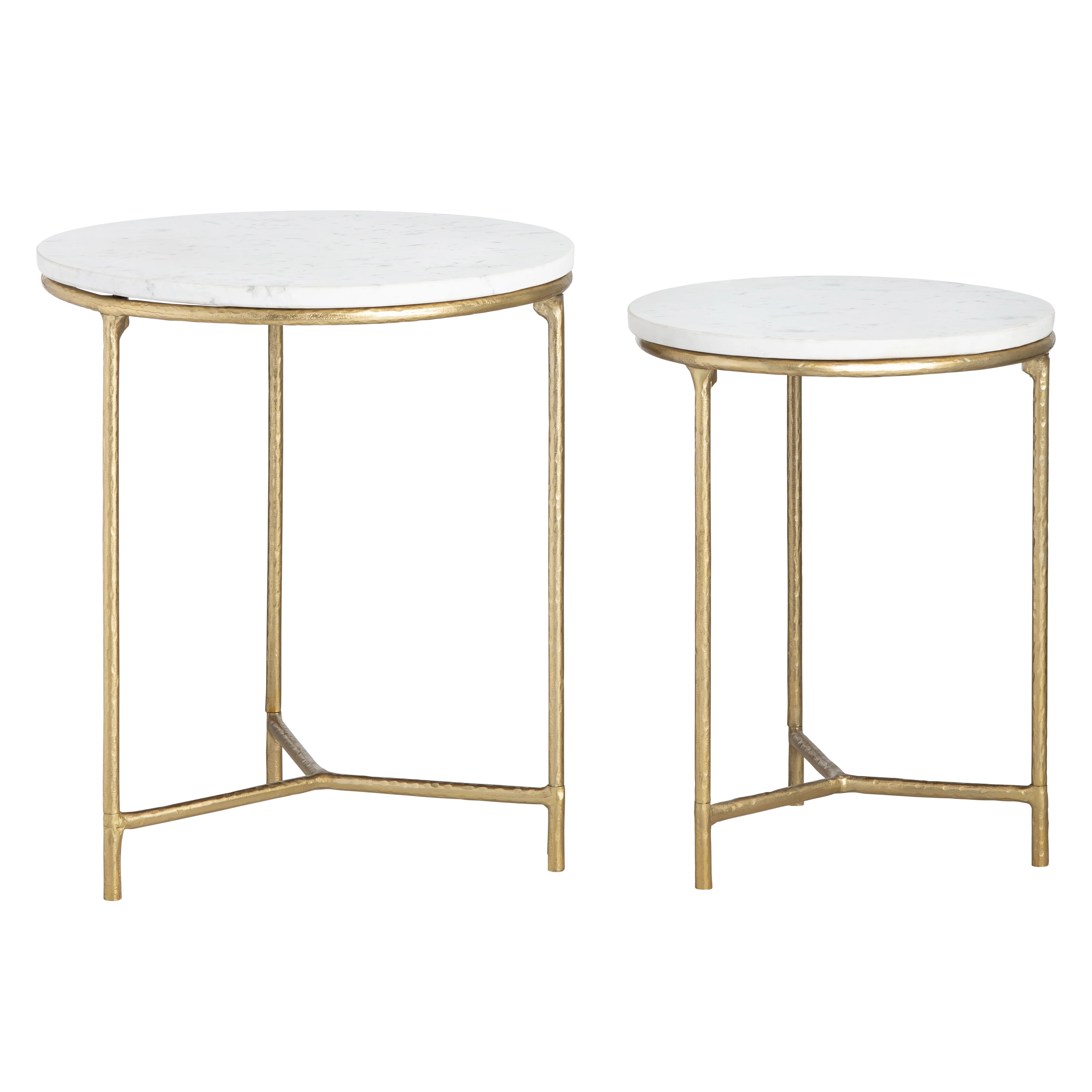 2 Piece Round White Marble Accent Nesting Tables Set - Image 3