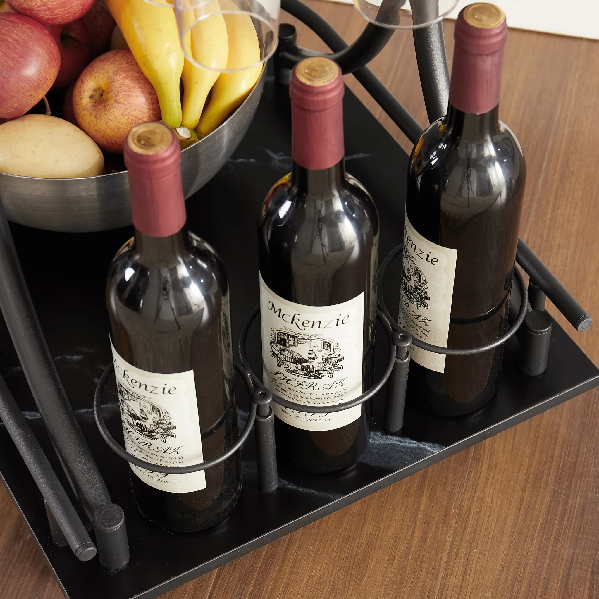 2-Tier Metal Bar Cart with Wine Rack and Glass Holder - Image 3