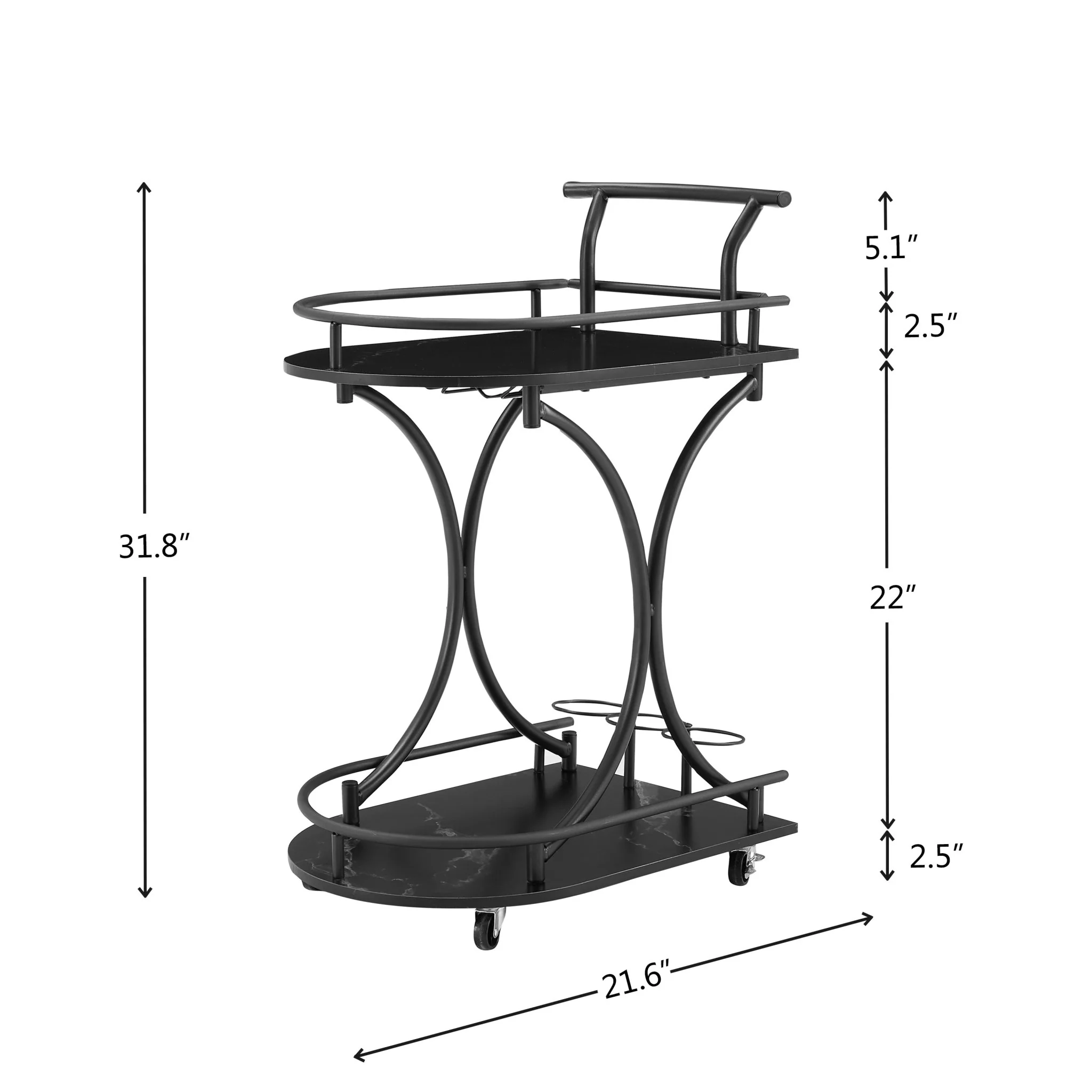 2-Tier Metal Bar Cart with Wine Rack and Glass Holder - Image 9