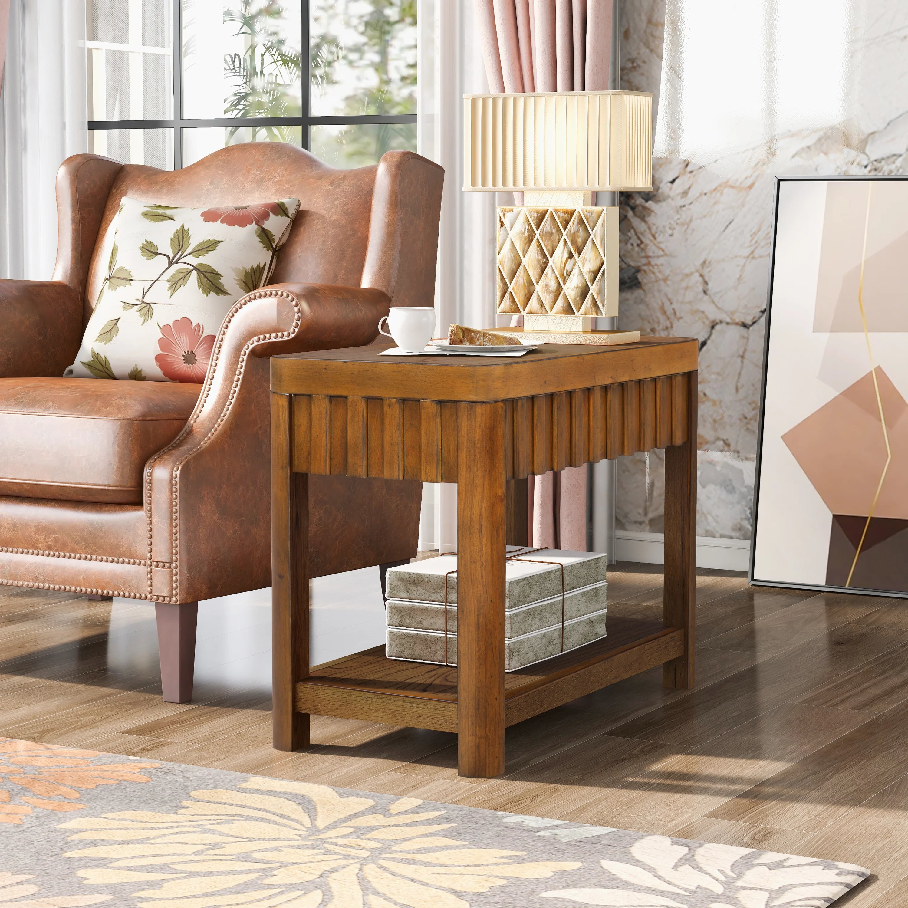 25'' Rectangular Farmhouse End Table with Storage Shelf - Image 2
