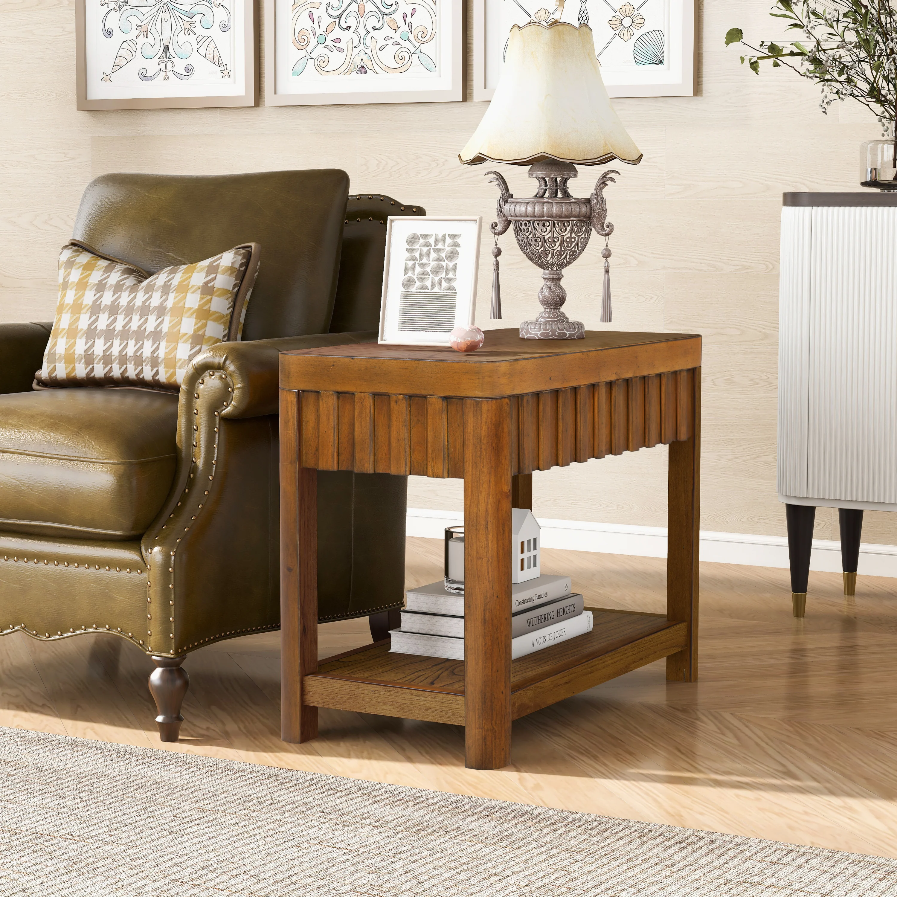 25'' Rectangular Farmhouse End Table with Storage Shelf - Image 3