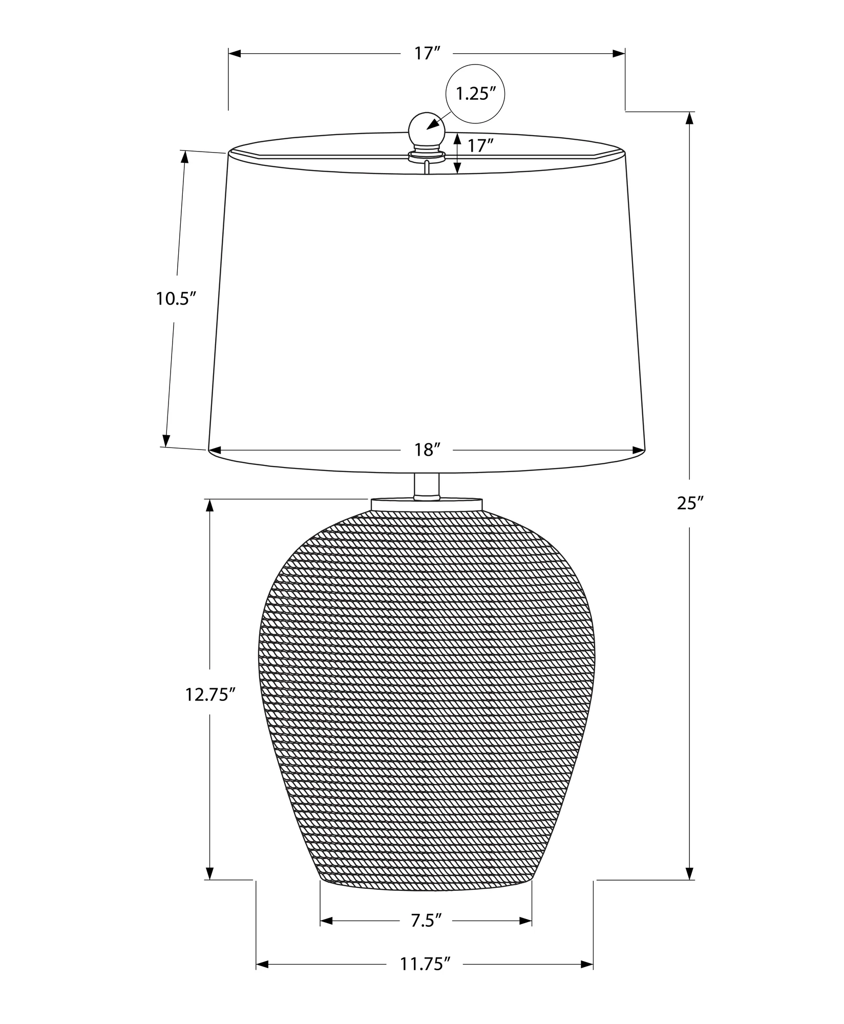 25" Table Lamp with Rattan Base and Linen Drum Shade - Image 7