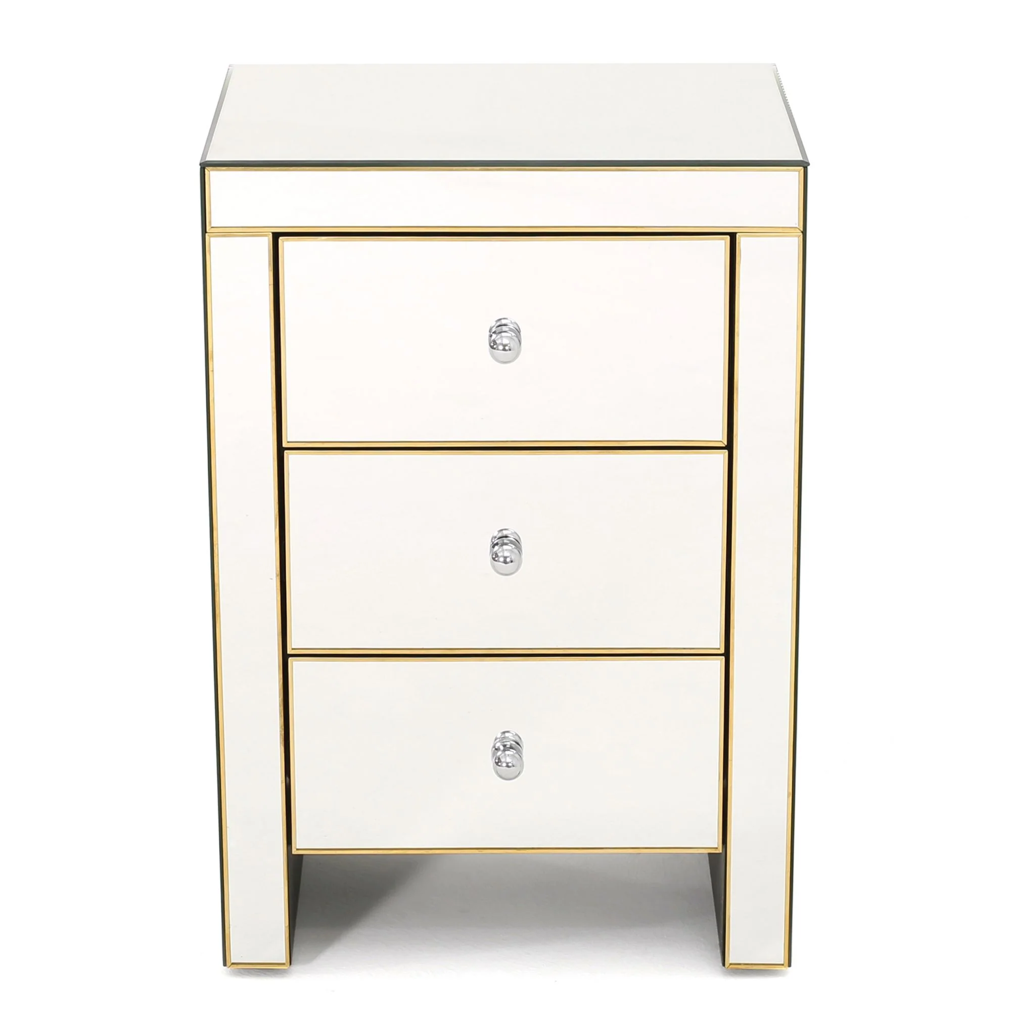 26" Side Table with 3 Drawers and Gold Edges - Image 3