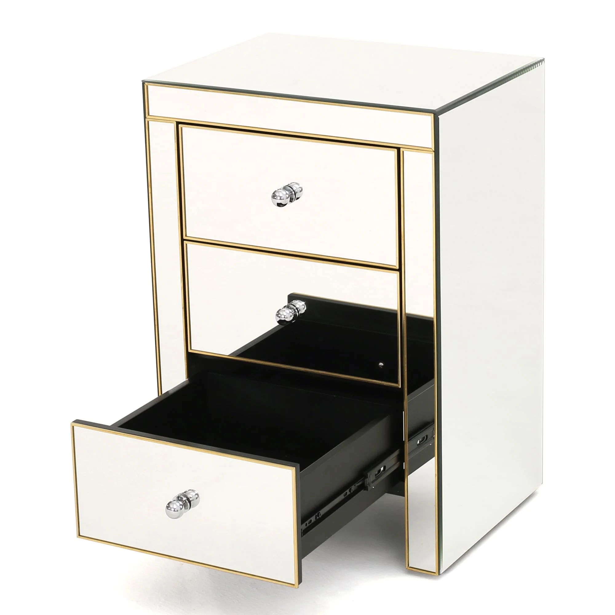 26" Side Table with 3 Drawers and Gold Edges - Image 5