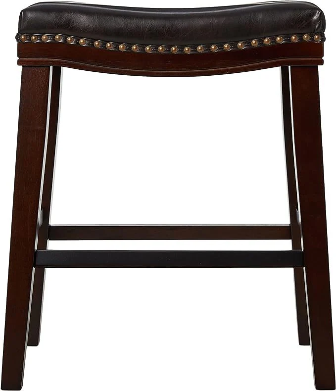 26" Upholstered Saddle Counter Stool with Nailhead Trim, Set of 4 - Image 3