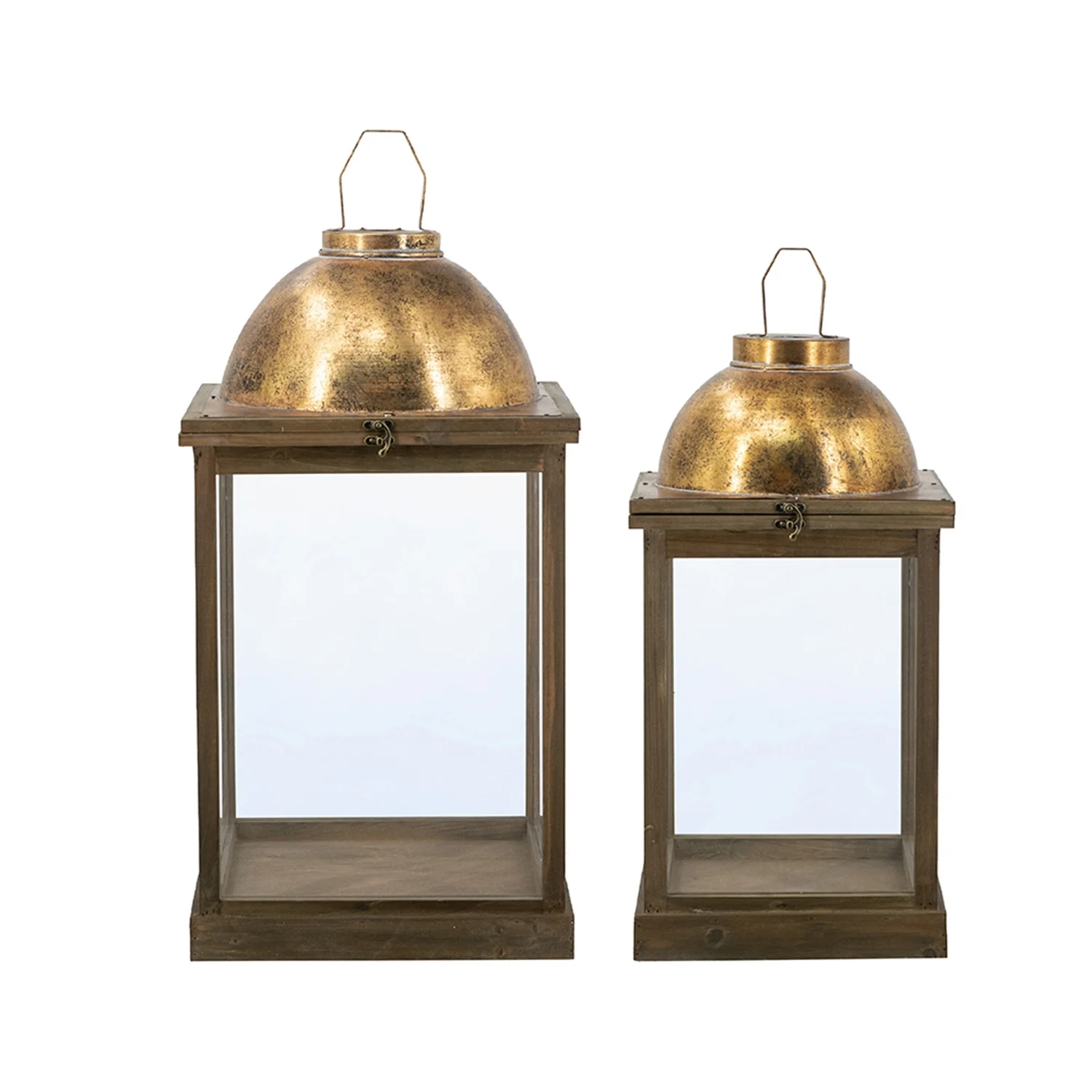 Schaffer Brown Wooden Lanterns with Clear Glass Panels, Set of 2 - Image 3