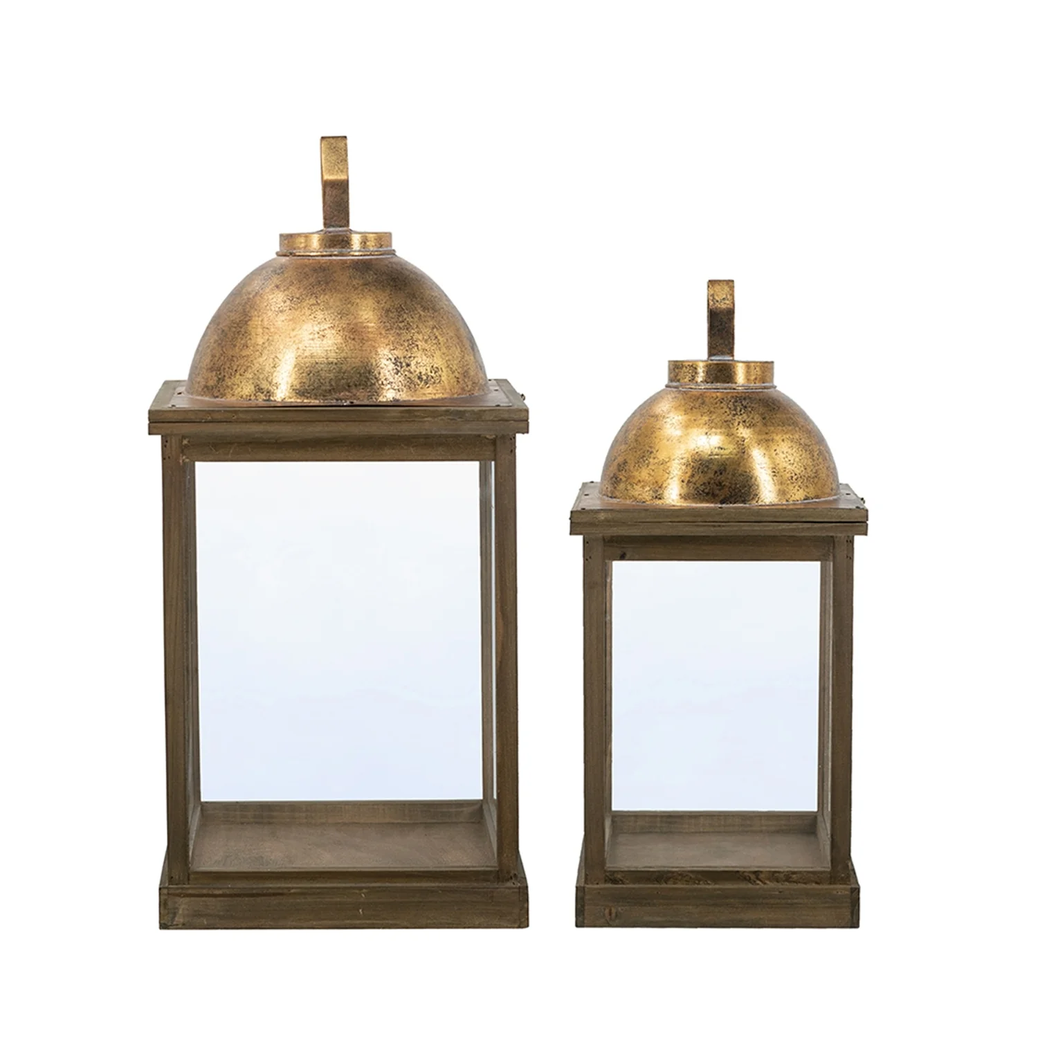 Schaffer Brown Wooden Lanterns with Clear Glass Panels, Set of 2 - Image 4