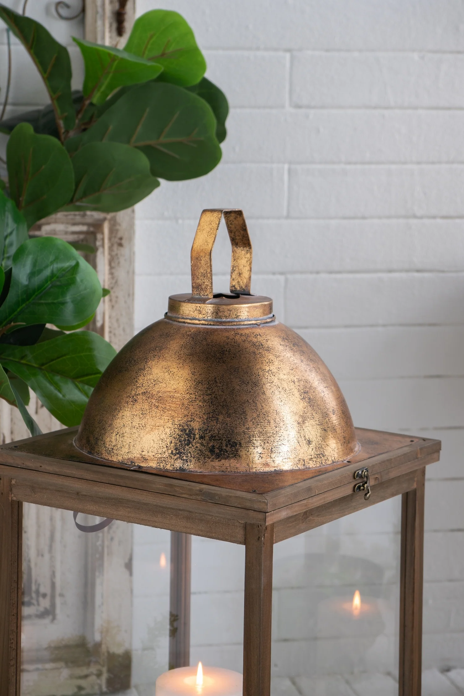Schaffer Brown Wooden Lanterns with Clear Glass Panels, Set of 2 - Image 7