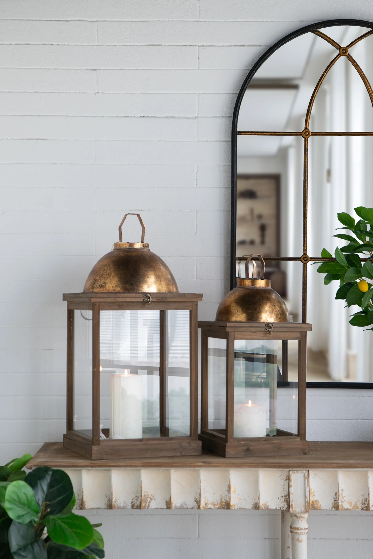 Schaffer Brown Wooden Lanterns with Clear Glass Panels, Set of 2 - Image 8