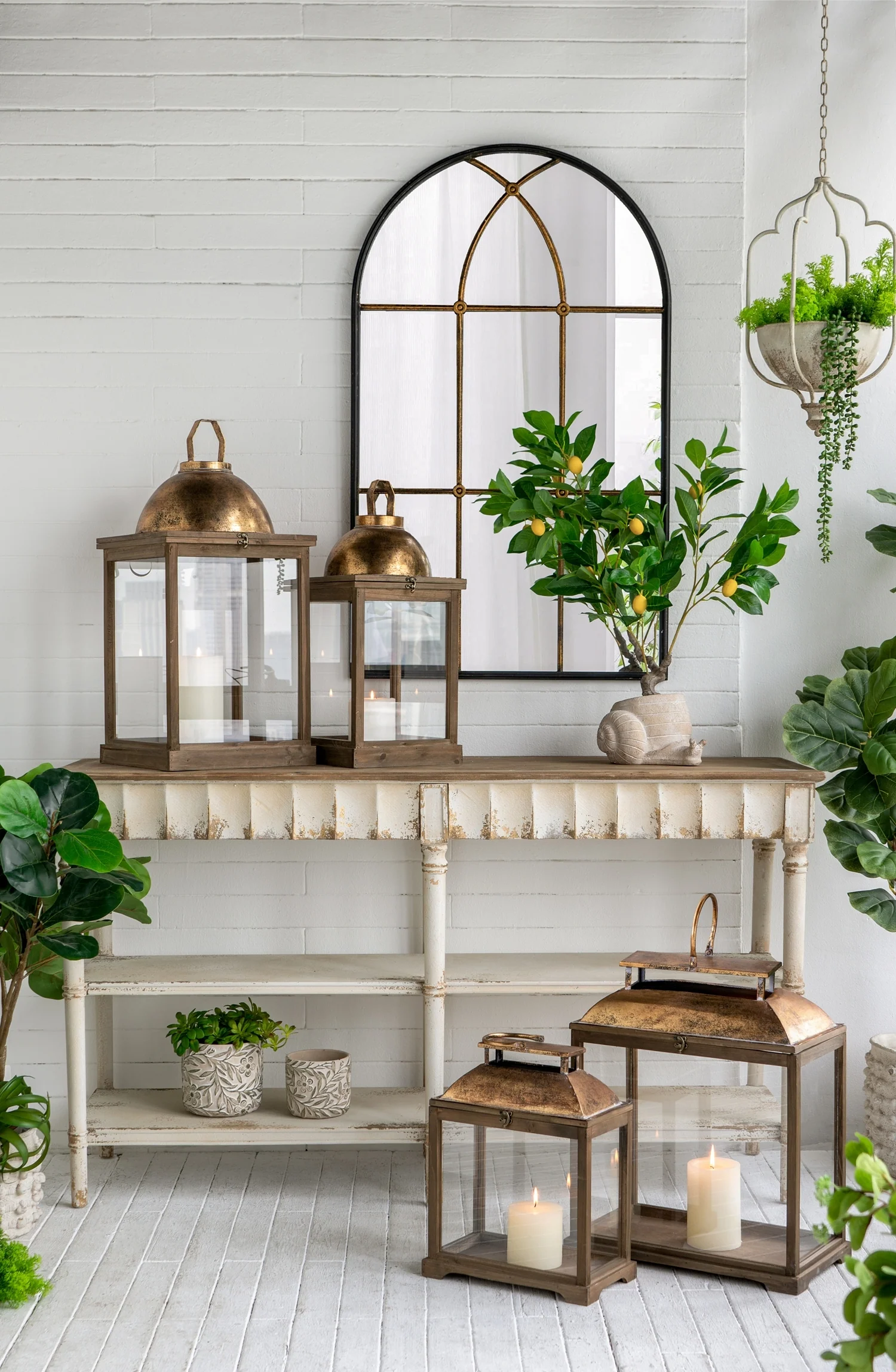 Schaffer Brown Wooden Lanterns with Clear Glass Panels, Set of 2 - Image 9