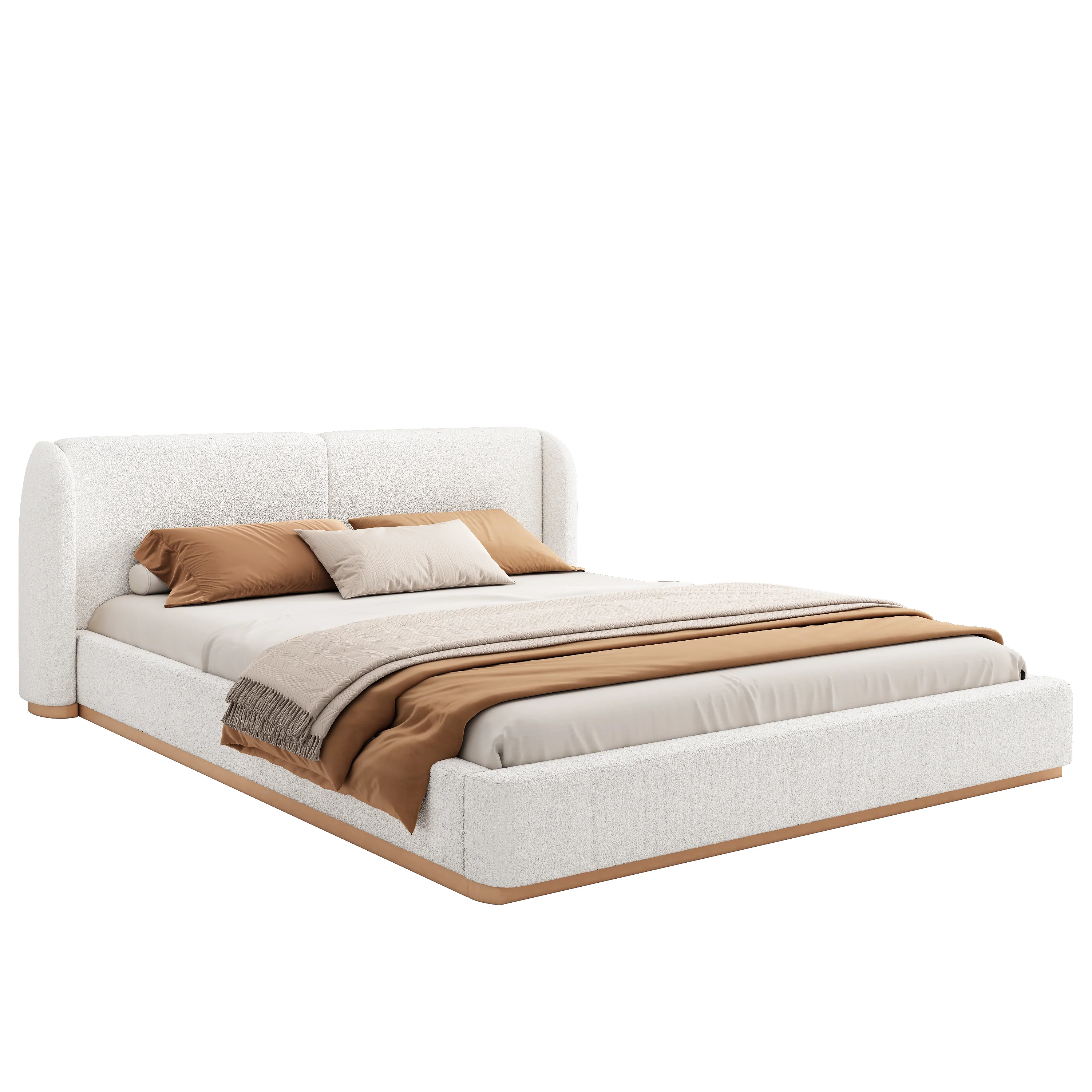 Bed Frame with Boucle Upholstered Wingback Headboard - Image 41