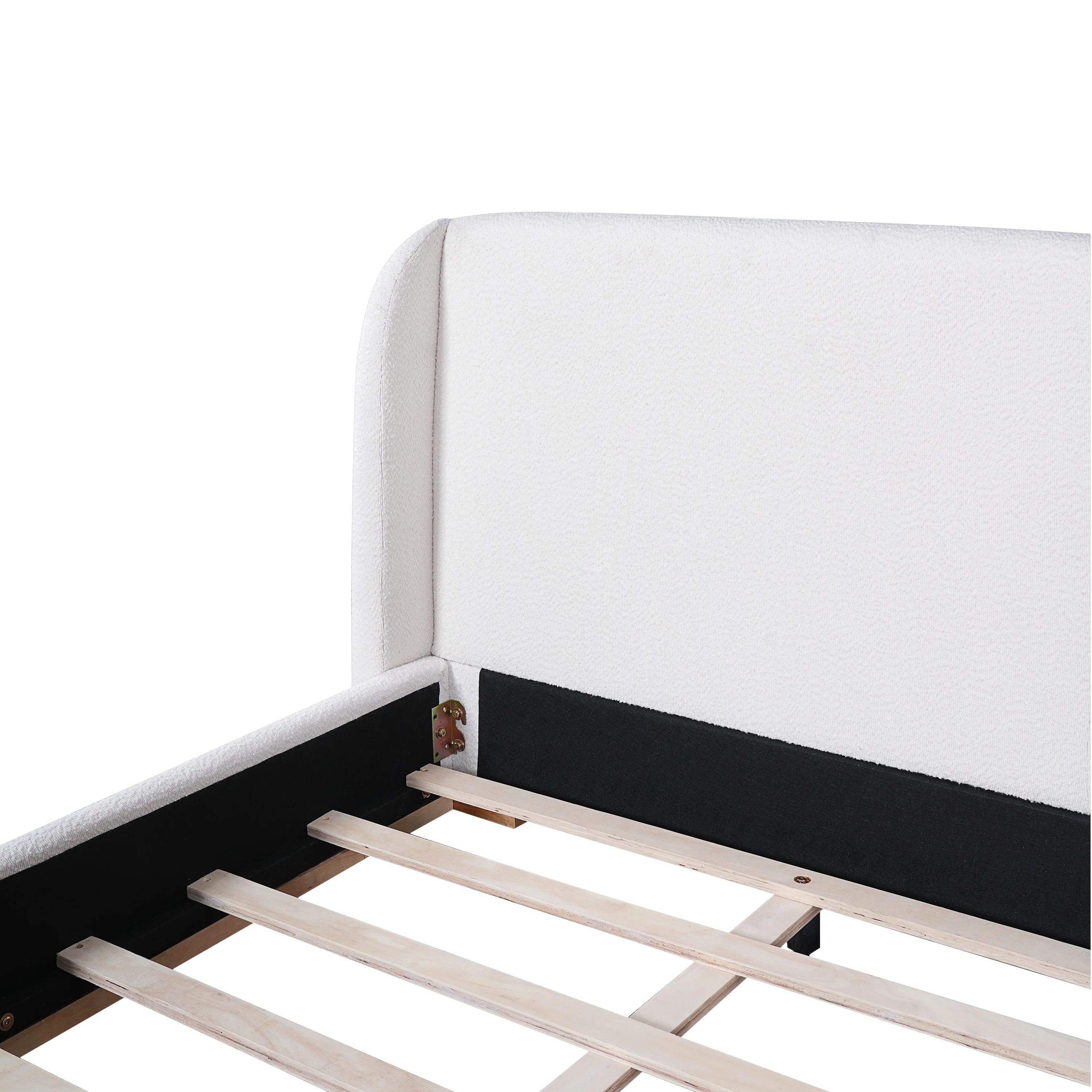 Bed Frame with Boucle Upholstered Wingback Headboard - Image 48