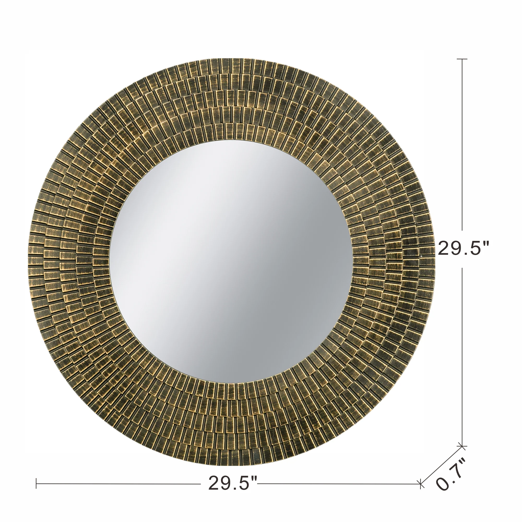 29.5" Round Gold And Black Wooden Accent Mirror With Woven Texture - Image 10