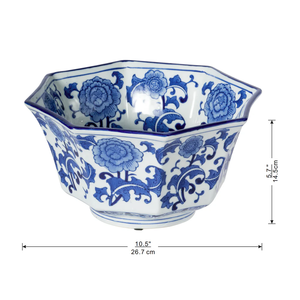 Ren Blue and White Chinoserie Centerpiece Decorative Bowl - Image 14