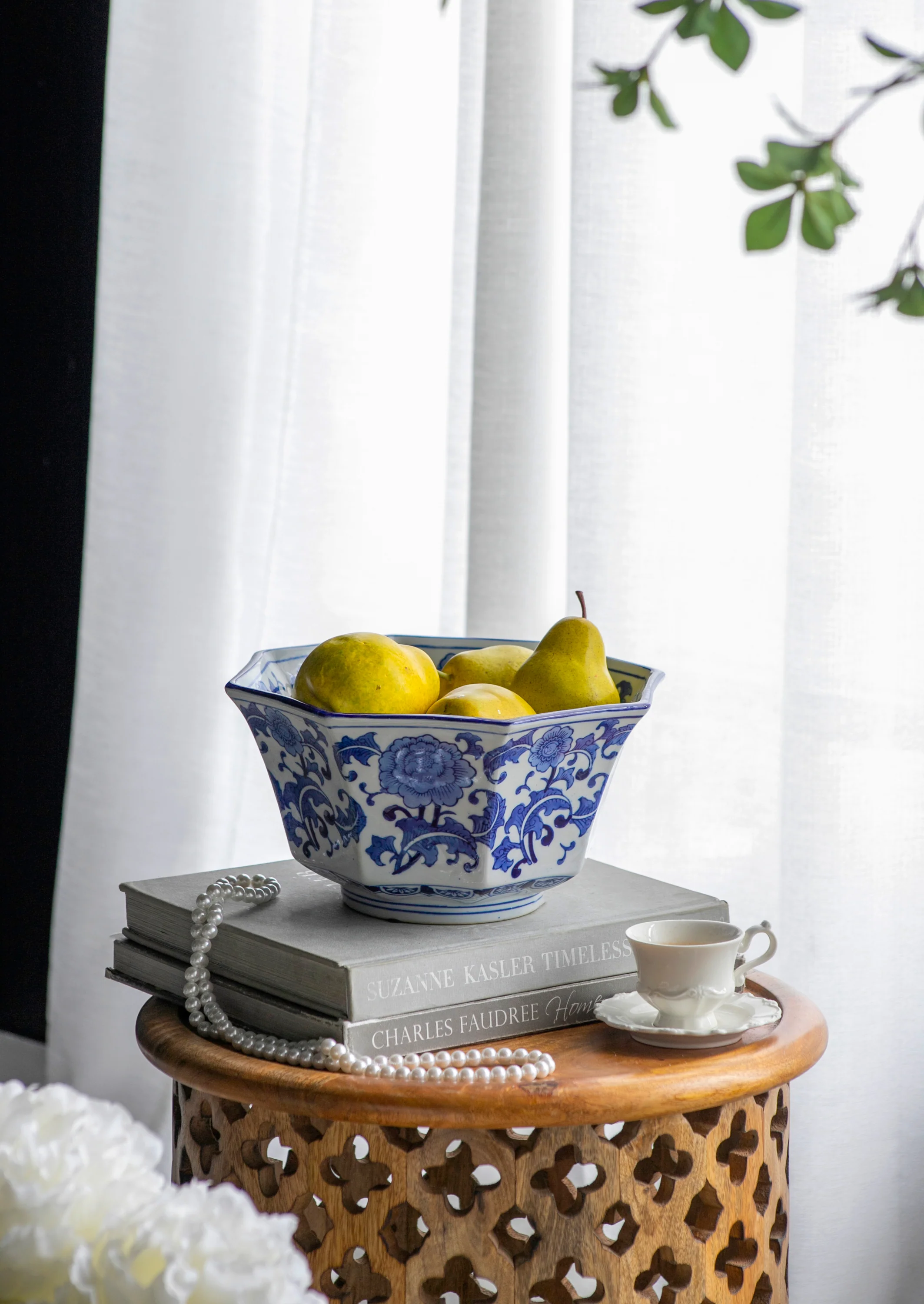 Ren Blue and White Chinoserie Centerpiece Decorative Bowl - Image 2