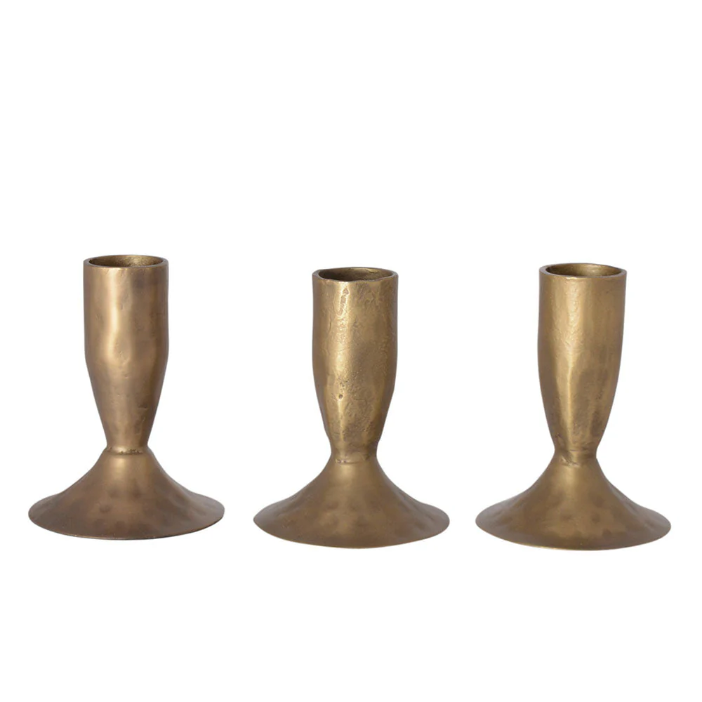 Iron Candleholders in Antique Brass, Set of 3