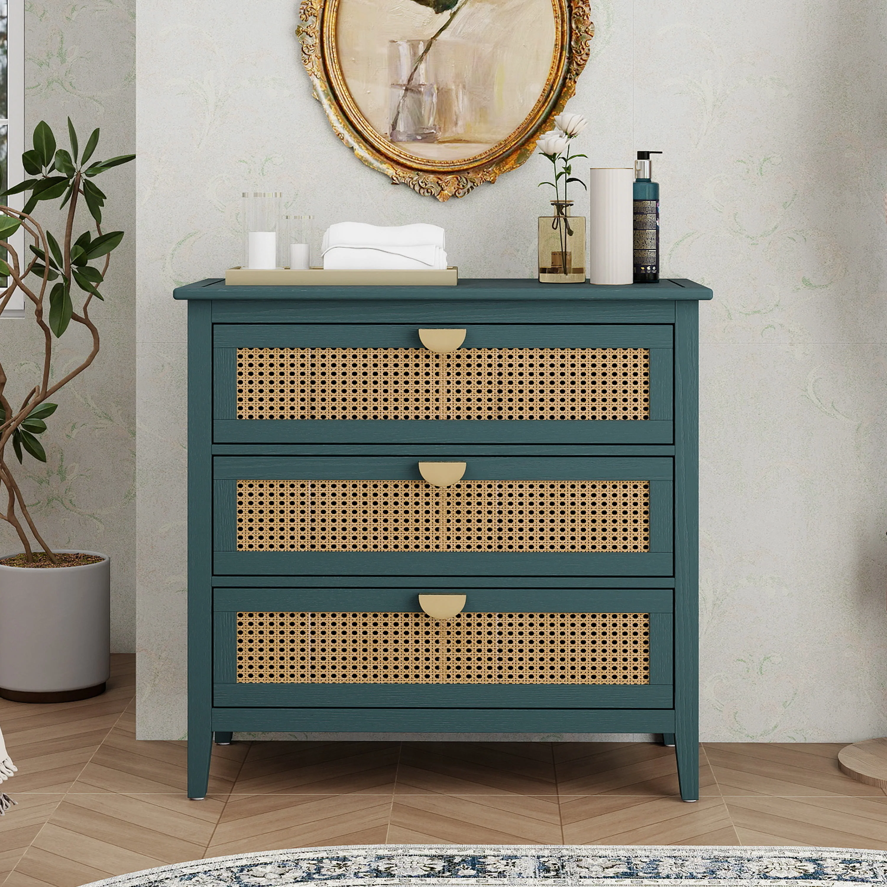 3 Drawer Cabinet with Natural Rattan Drawers - Image 26