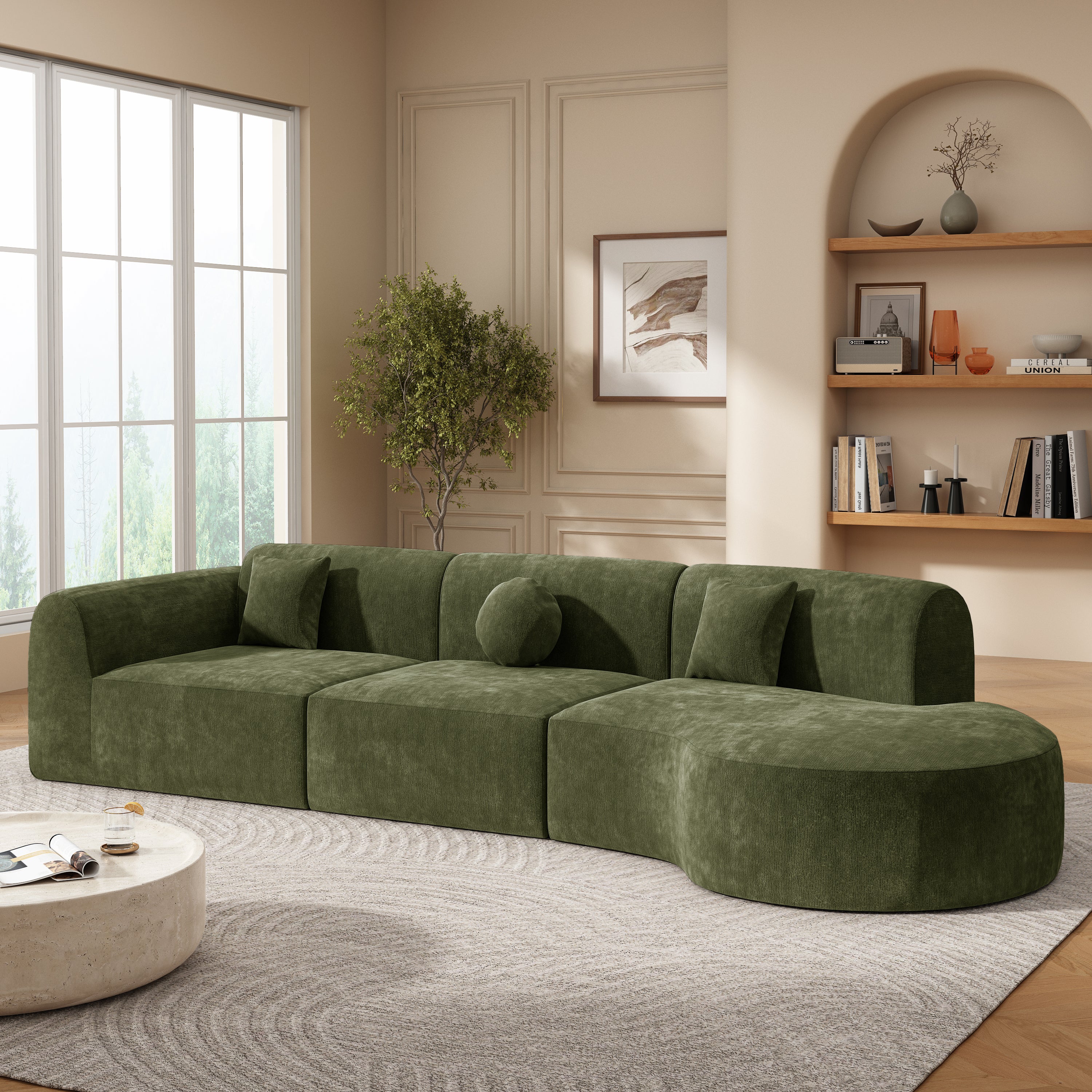 3-Piece 140" Modern Curved Sectional Sofa with High-Density Fully Compressed Sponge and Chaise Lounge, Right Hand Facing - Image 19