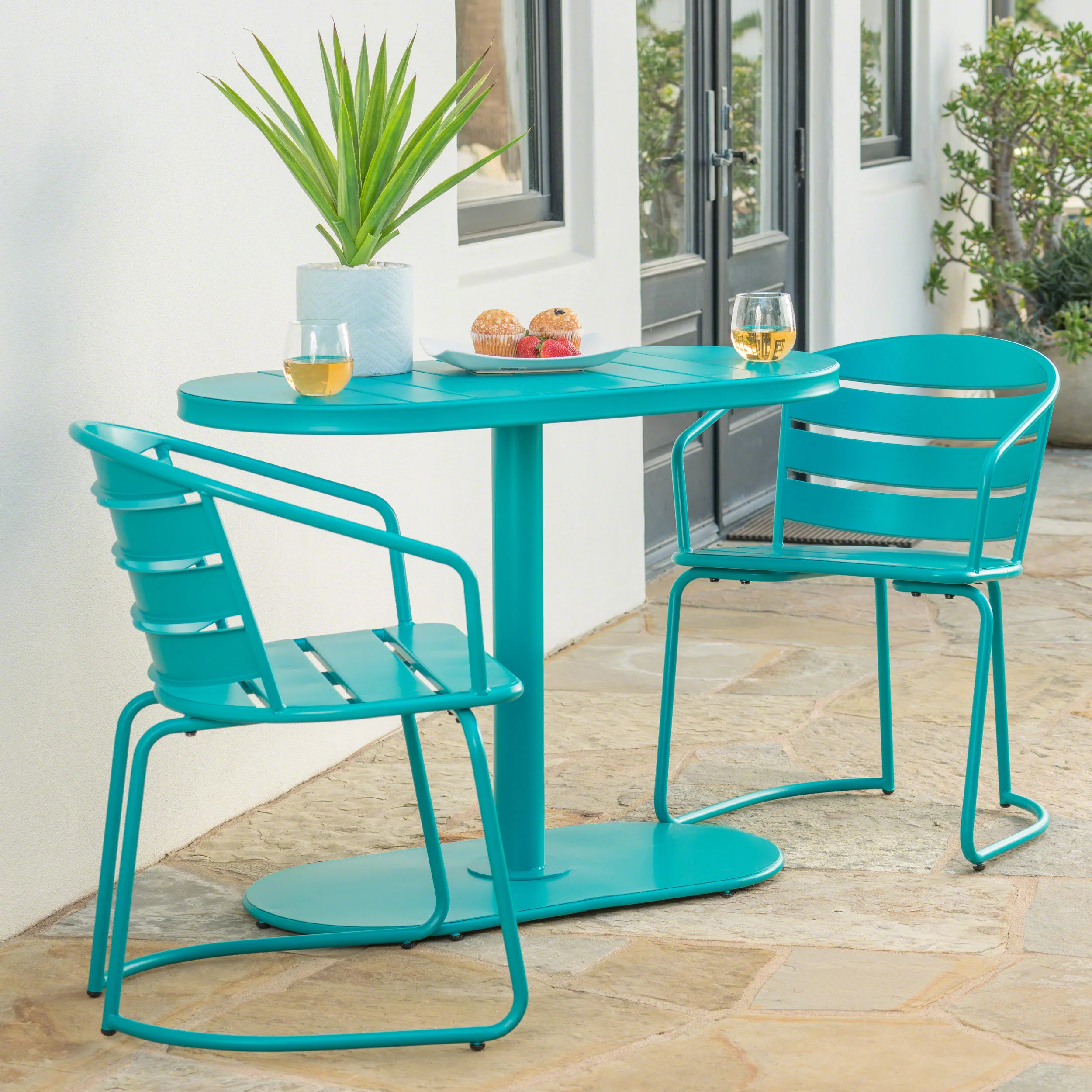 3-Piece Bistro Set with 2 Slatted Chairs and Oval Table - Image 2