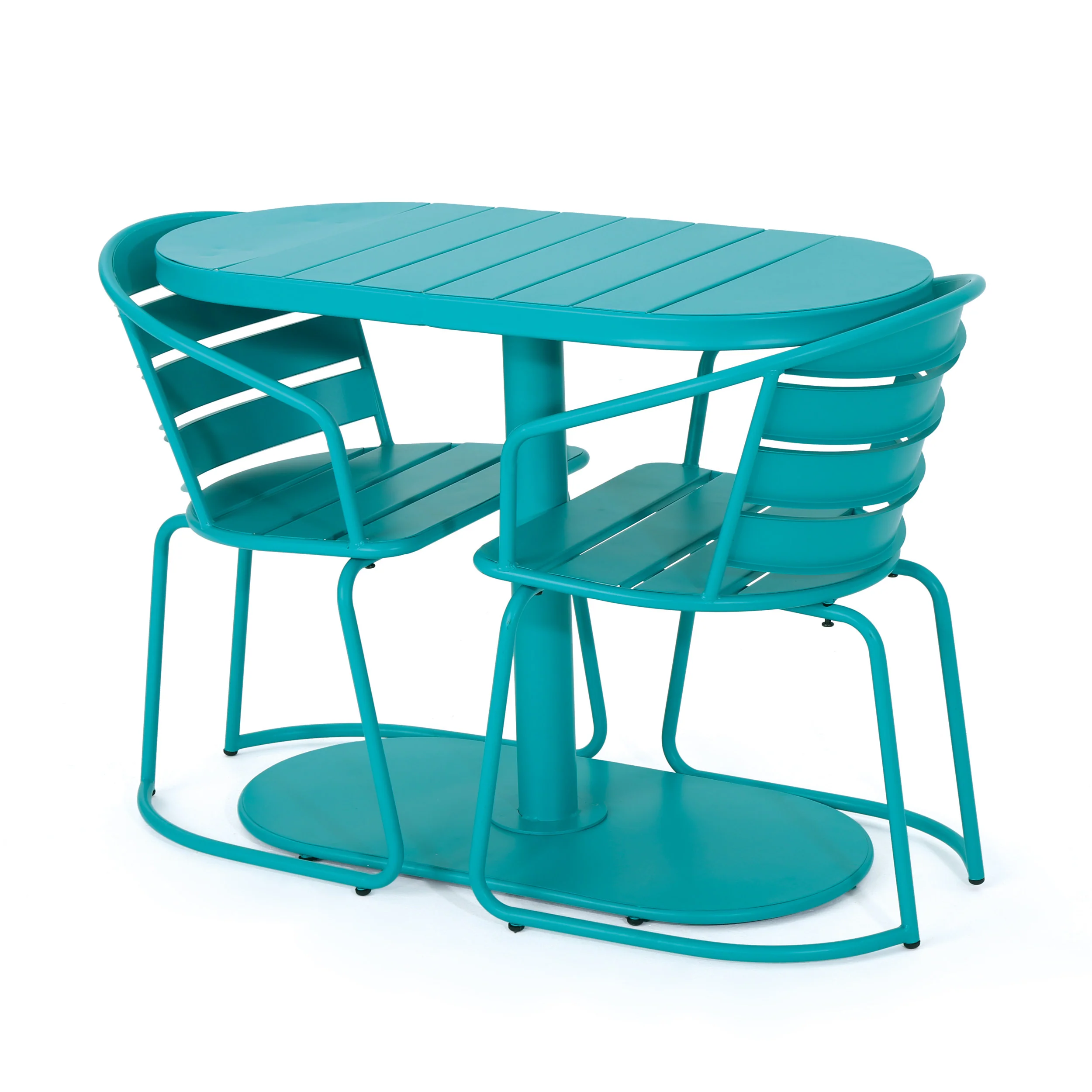 3-Piece Bistro Set with 2 Slatted Chairs and Oval Table - Image 3
