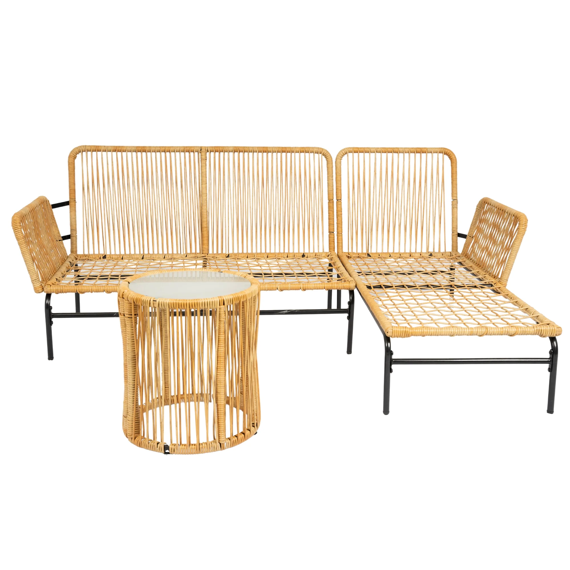 3-Piece Outdoor Wicker Set with Metal Frame, Round Table and 2 Chairs - Image 3