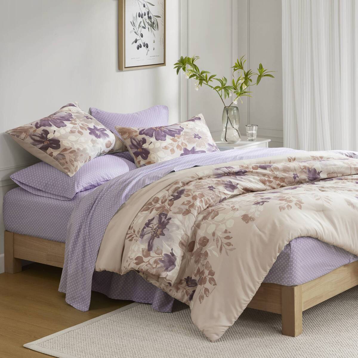 Watercolor Floral Bed in a Bag Comforter Set with Bed Sheets - Image 3