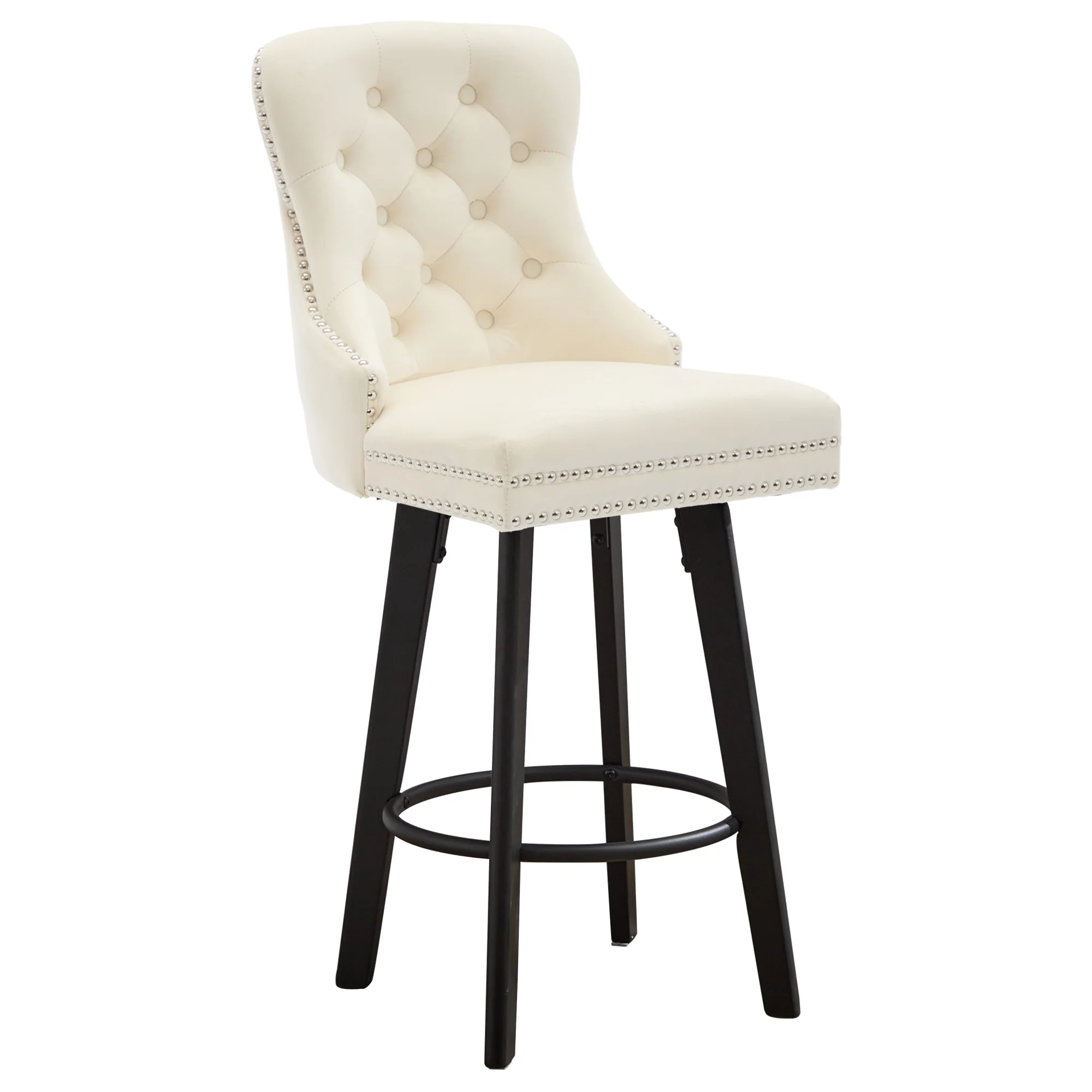 Modern Velvet Button Tufted Swivel Bar Stool with Metal Pull Ring - Image 16