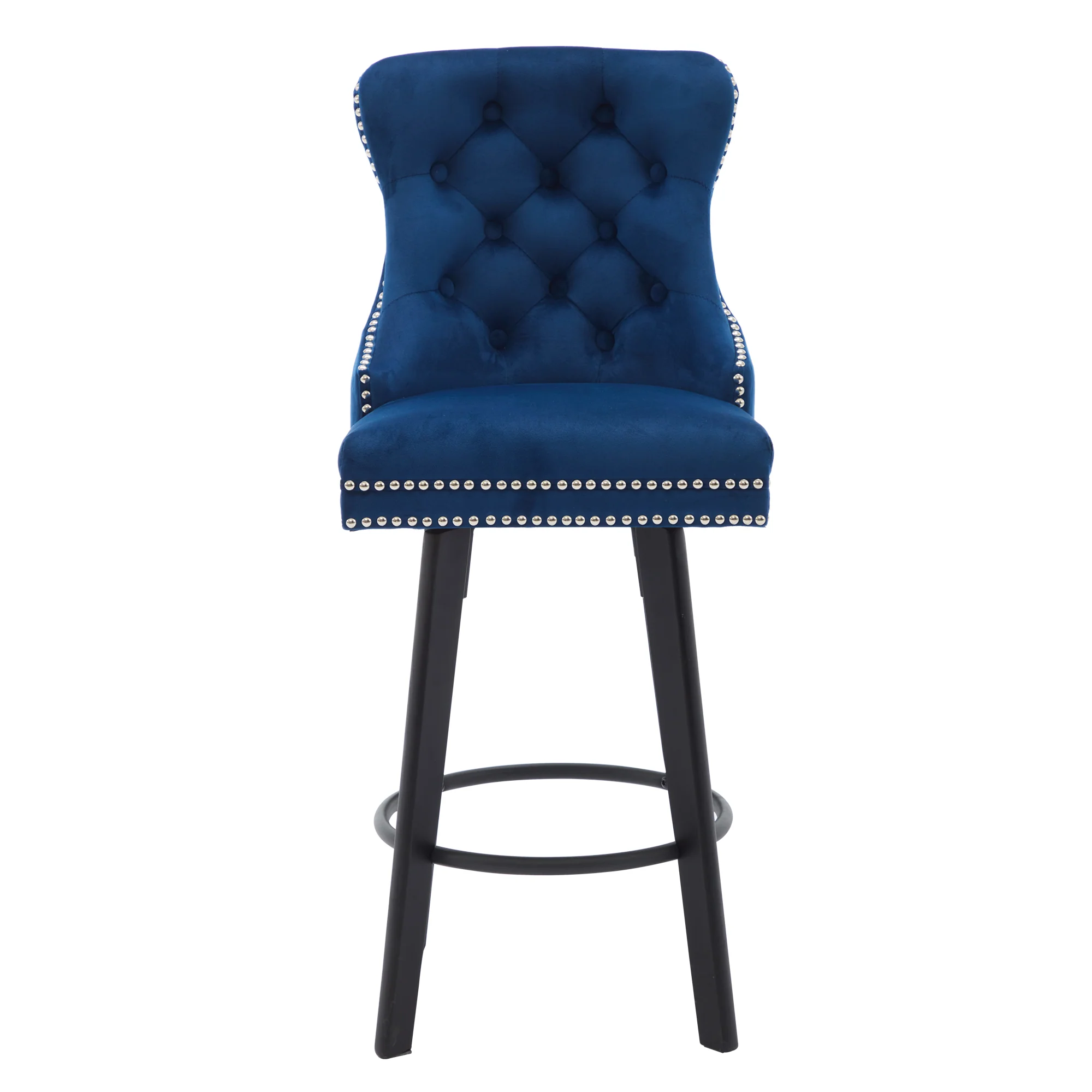 Modern Velvet Button Tufted Swivel Bar Stool with Metal Pull Ring - Image 44