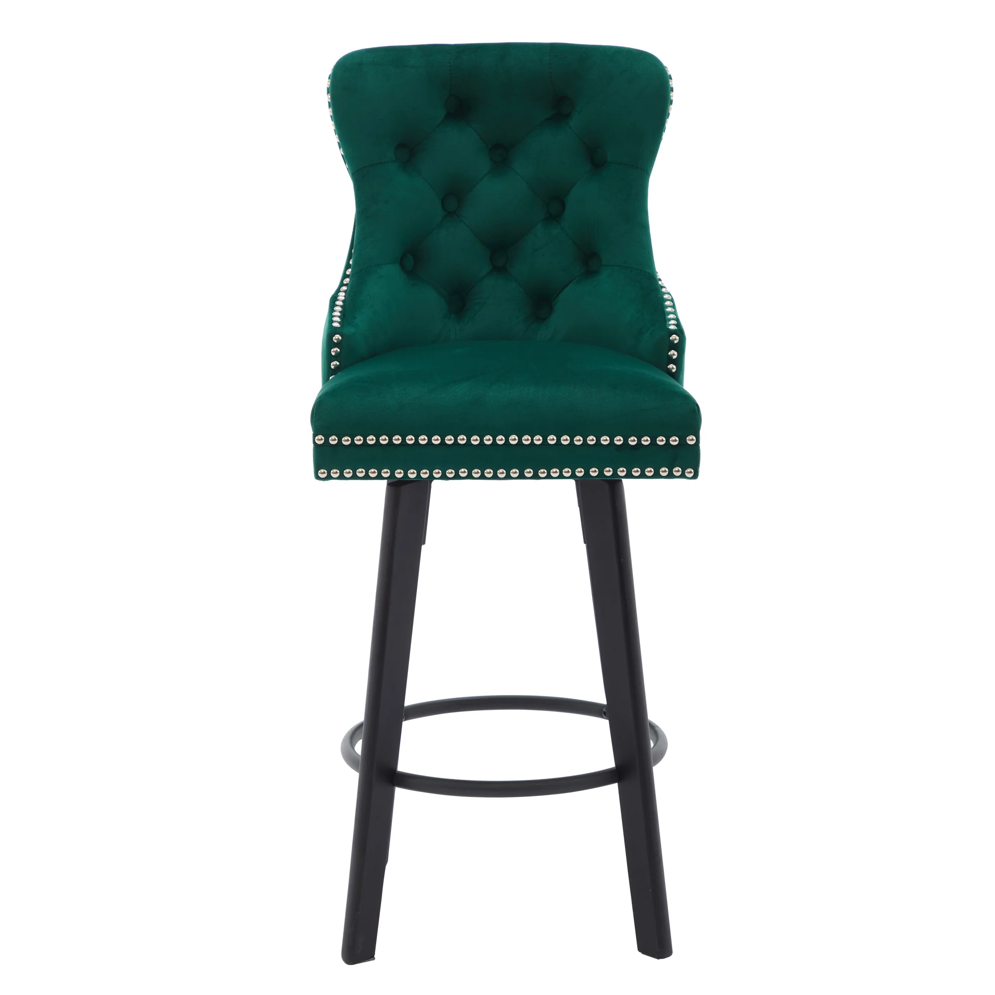 Modern Velvet Button Tufted Swivel Bar Stool with Metal Pull Ring - Image 50
