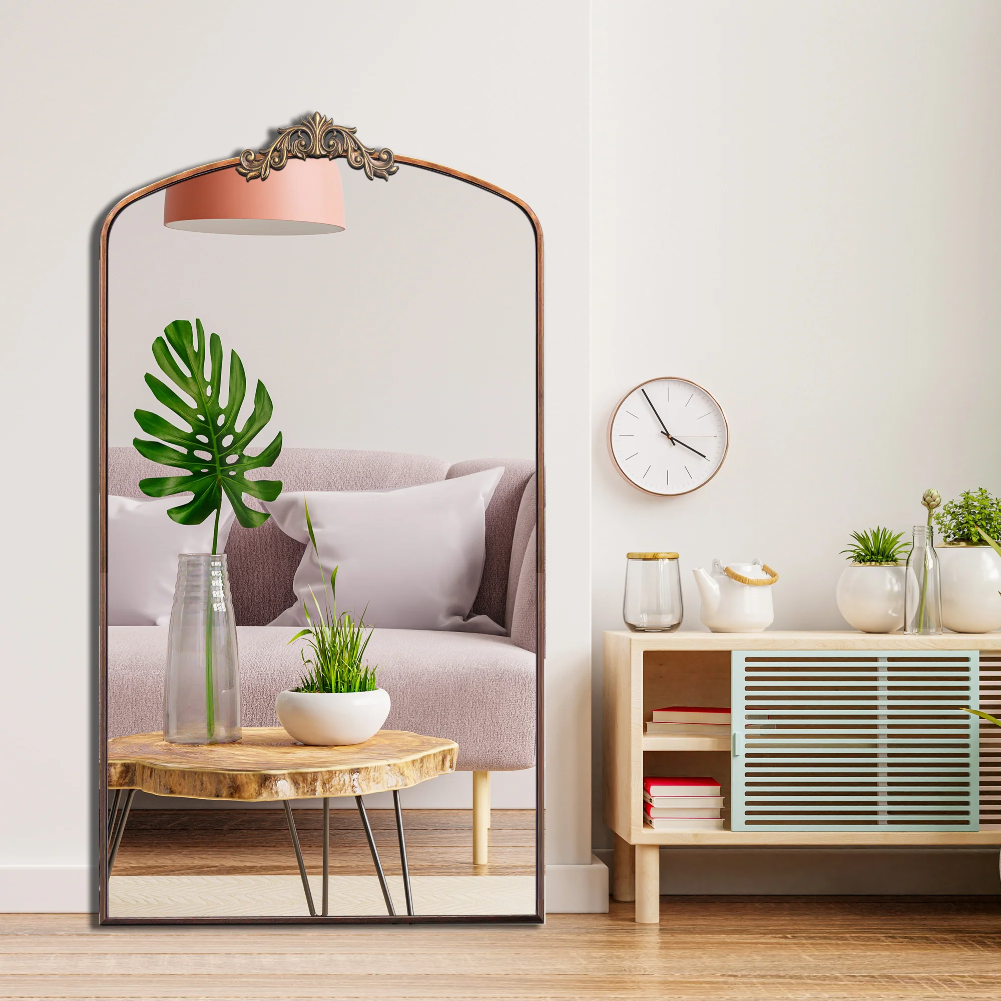 36" x 66" Wall Mirror with Metal Frame and Carved Garland - Image 7