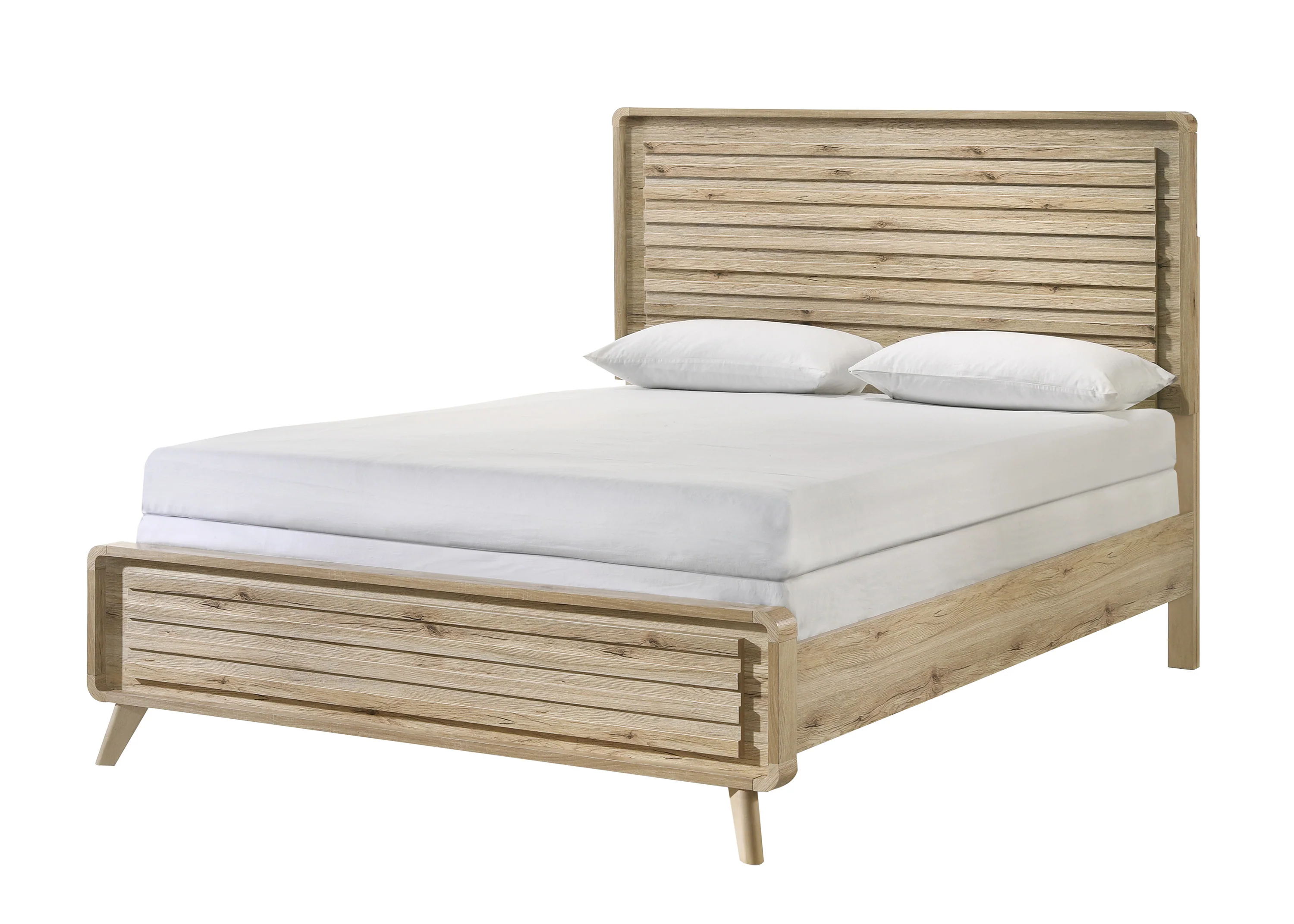 Mid-Century Modern Panel Bed with Slatted Headboard and Footboard
