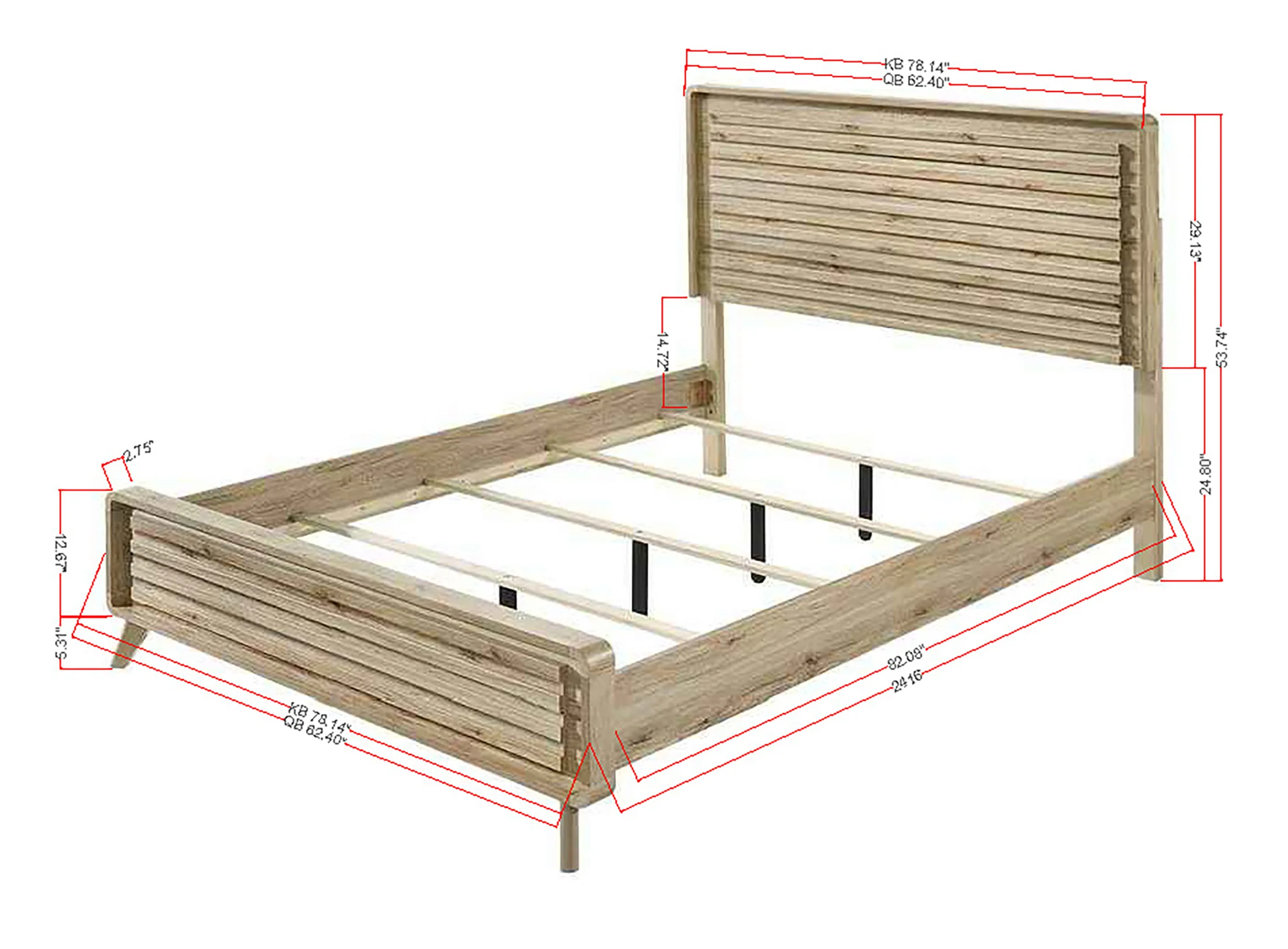 Mid-Century Modern Panel Bed with Slatted Headboard and Footboard - Image 5
