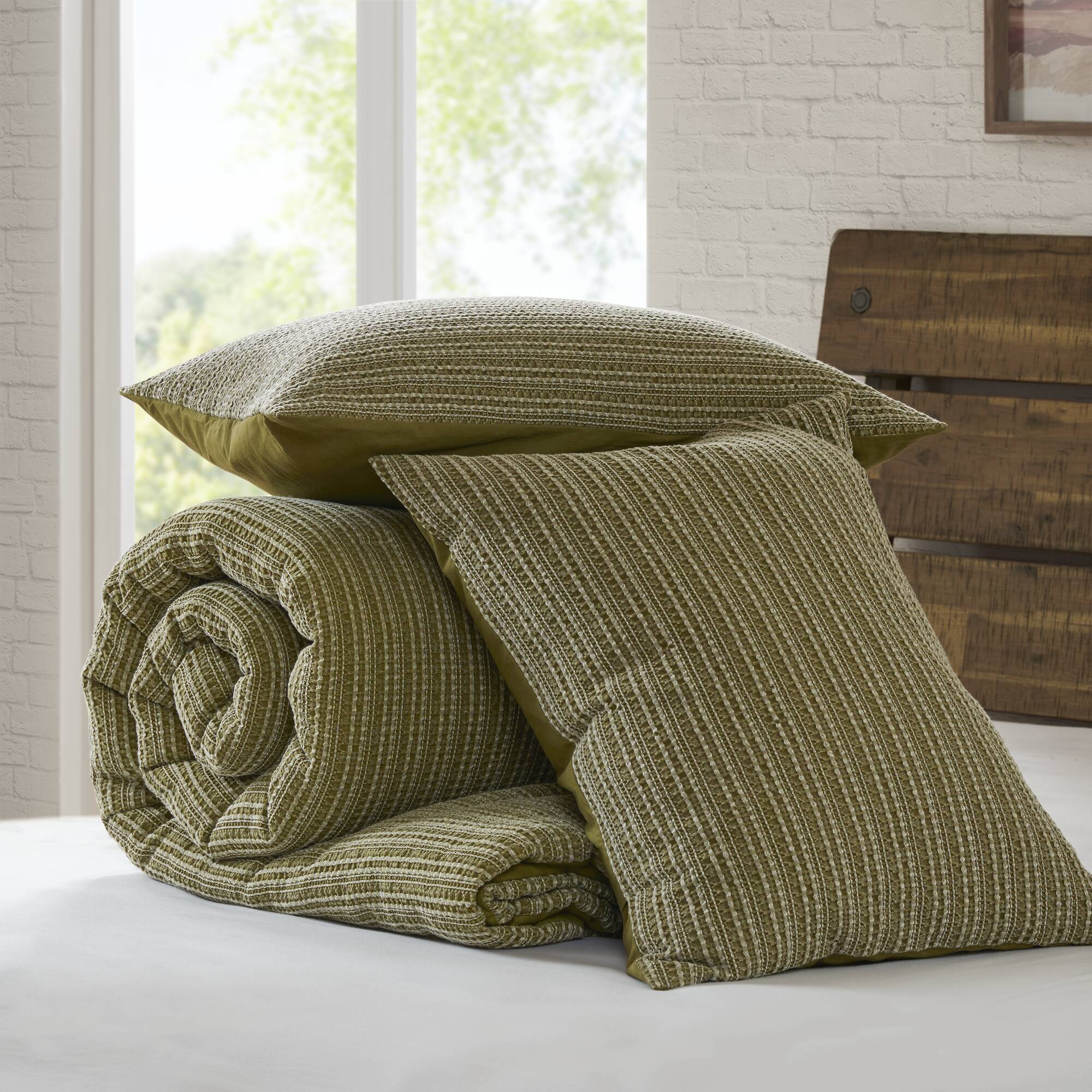 3P Piece Waffle Washed Comforter Set - Image 9