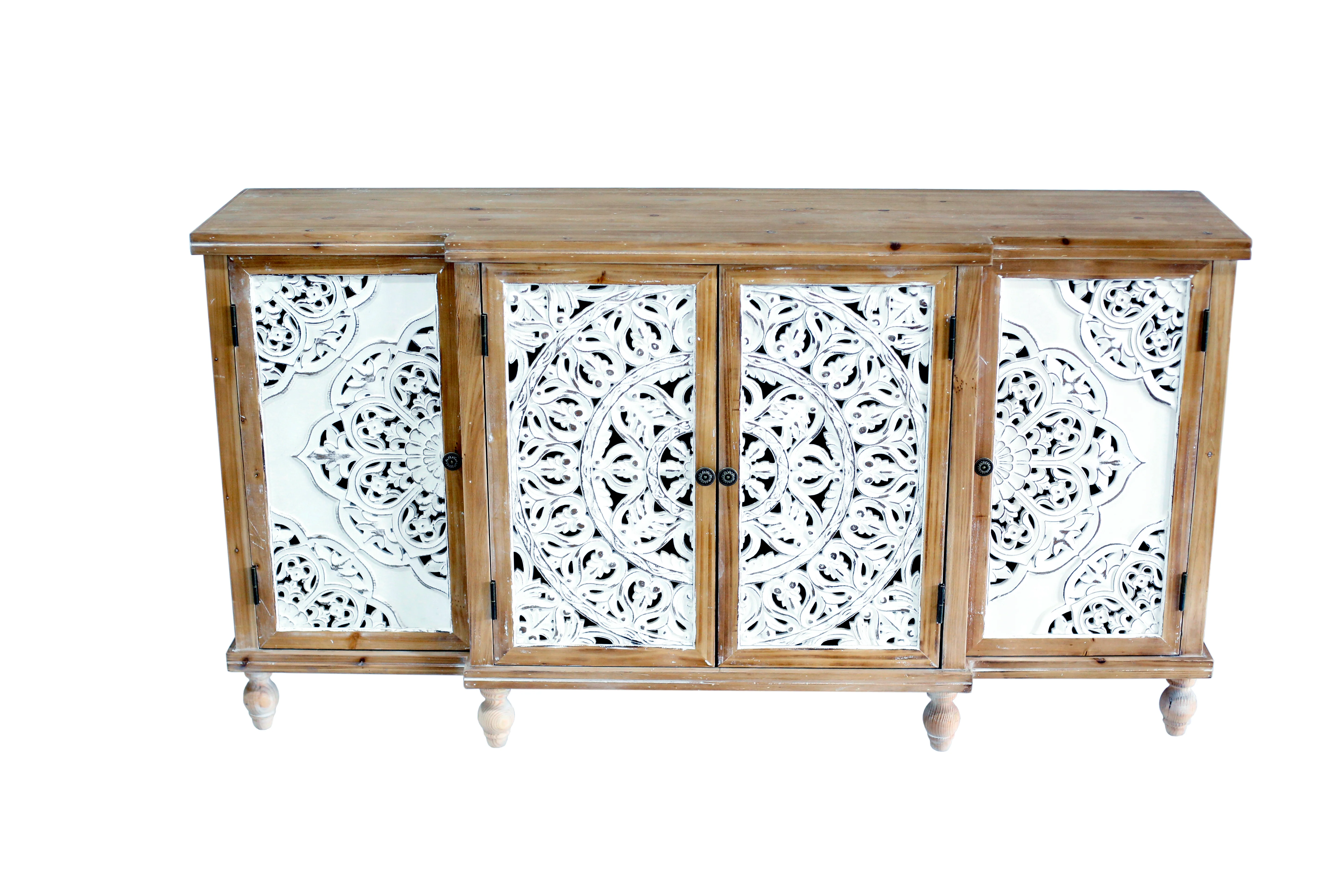 4-Door Hollow-Carved Accent Cabinet with Adjustable Shelves - Image 4
