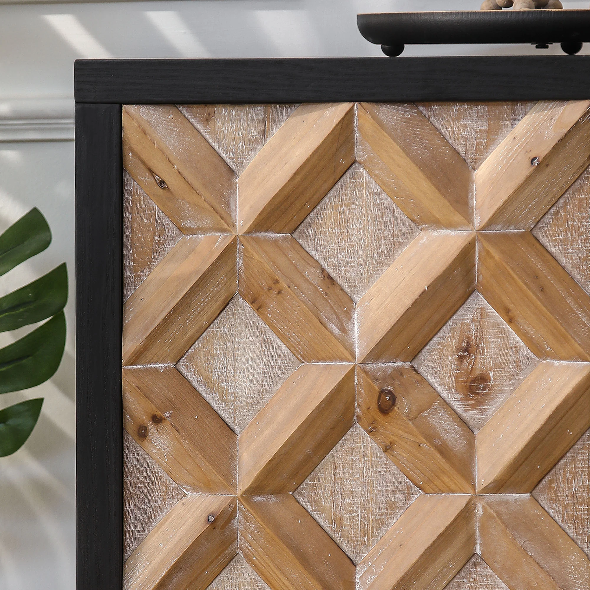 4-Door Wood Cabinet with Geometric Pattern - Image 5