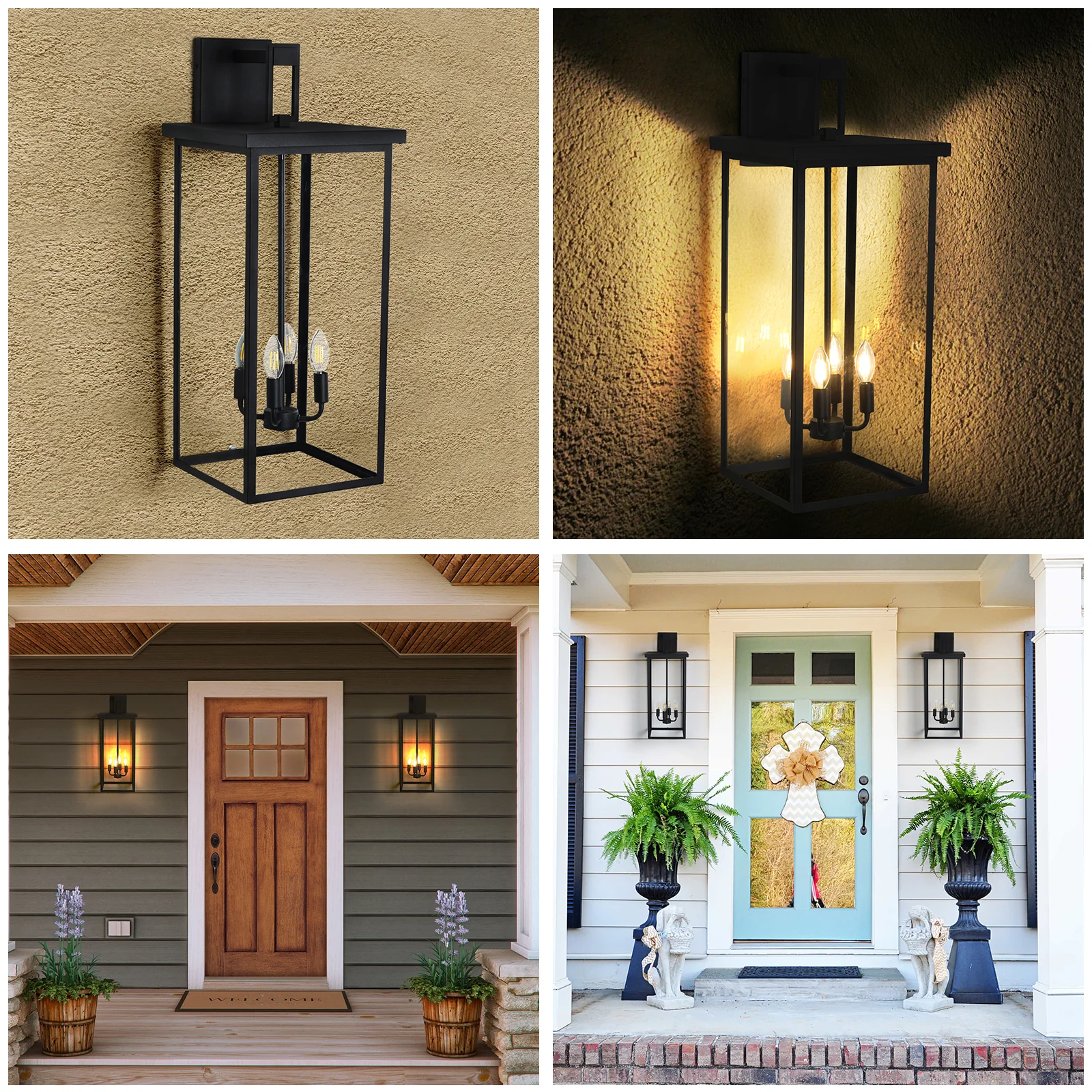 4-Light Outdoor Wall Light with Rectangular Shade and Iron Frame - Image 8