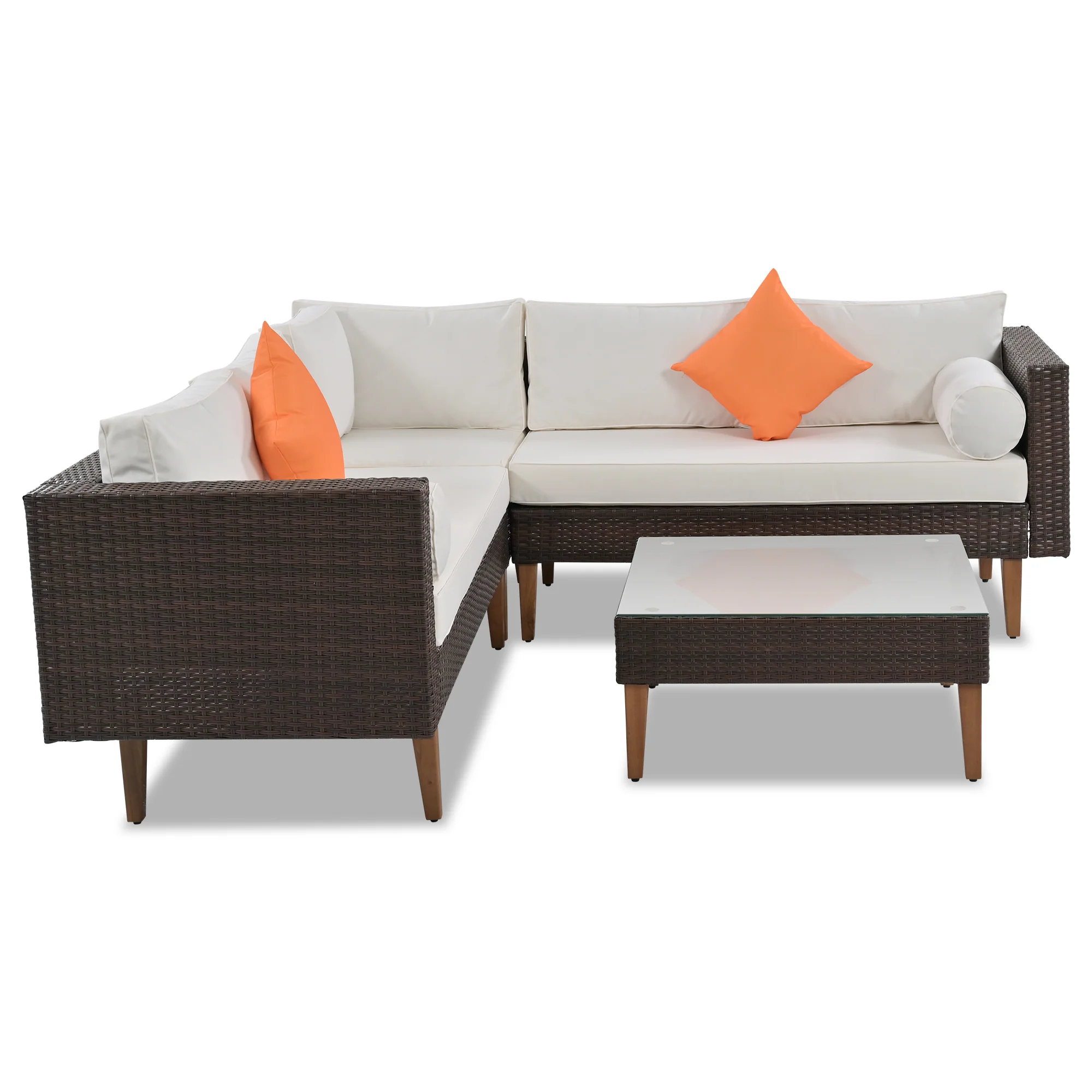 4-Piece Outdoor L-Shaped Sectional Set with Decorative Pillows and Removable Cushions - Image 3
