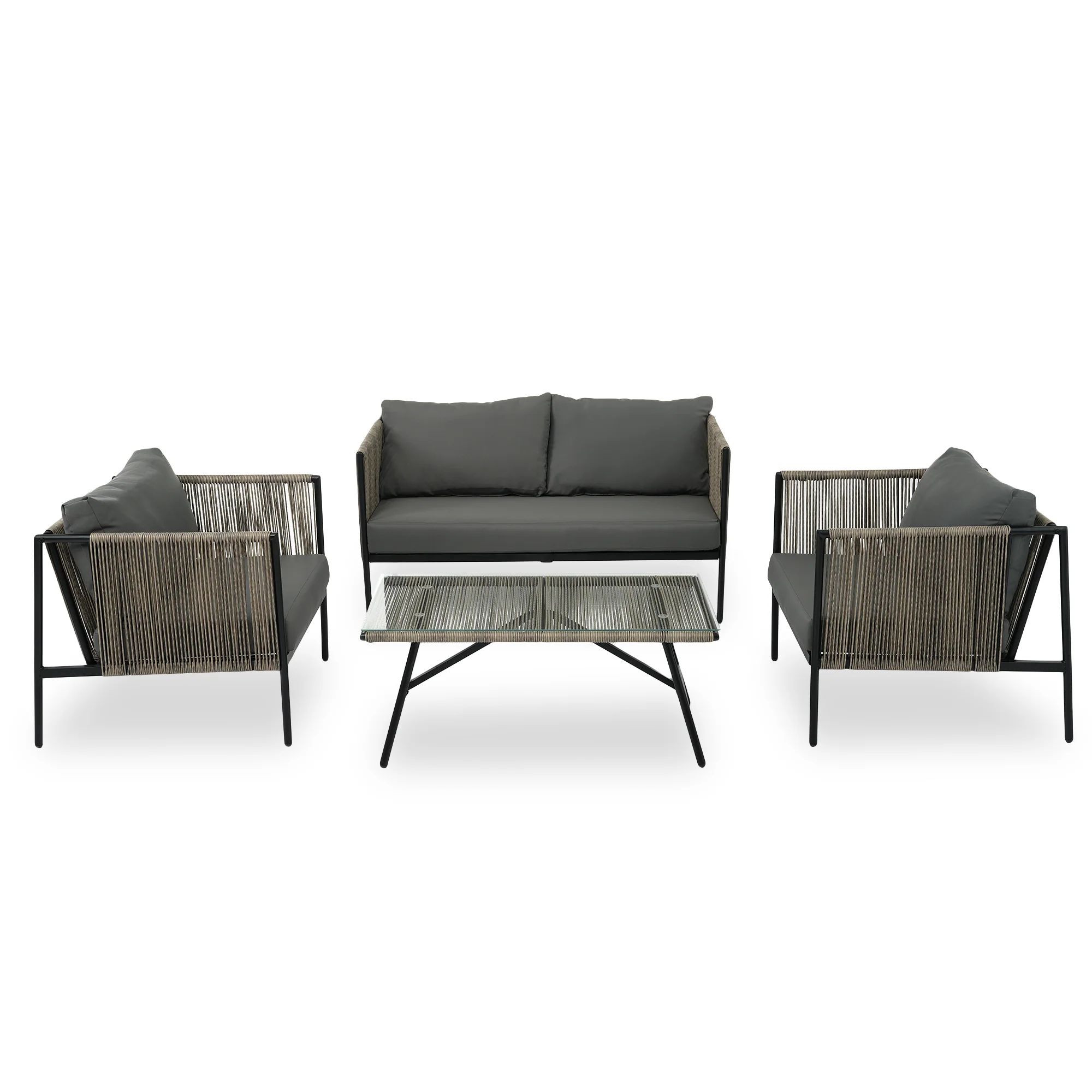 4-Piece Outdoor Sofa Set with Thick Cushions and Toughened Glass Table - Image 3
